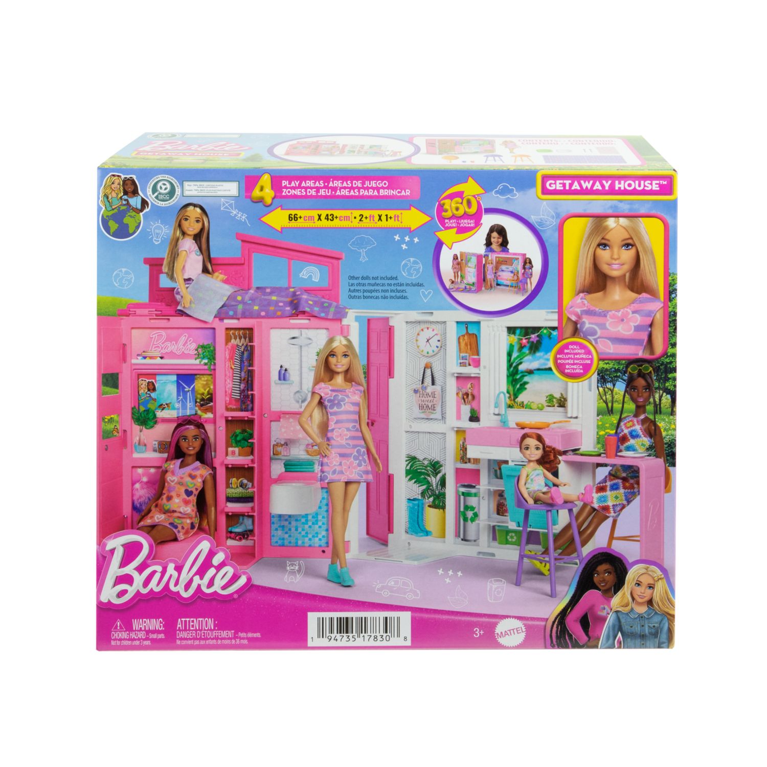 Barbie - loft casa delle vacanze, set con bambola bionda, 4 aree di gioco e 11 accessori - Barbie