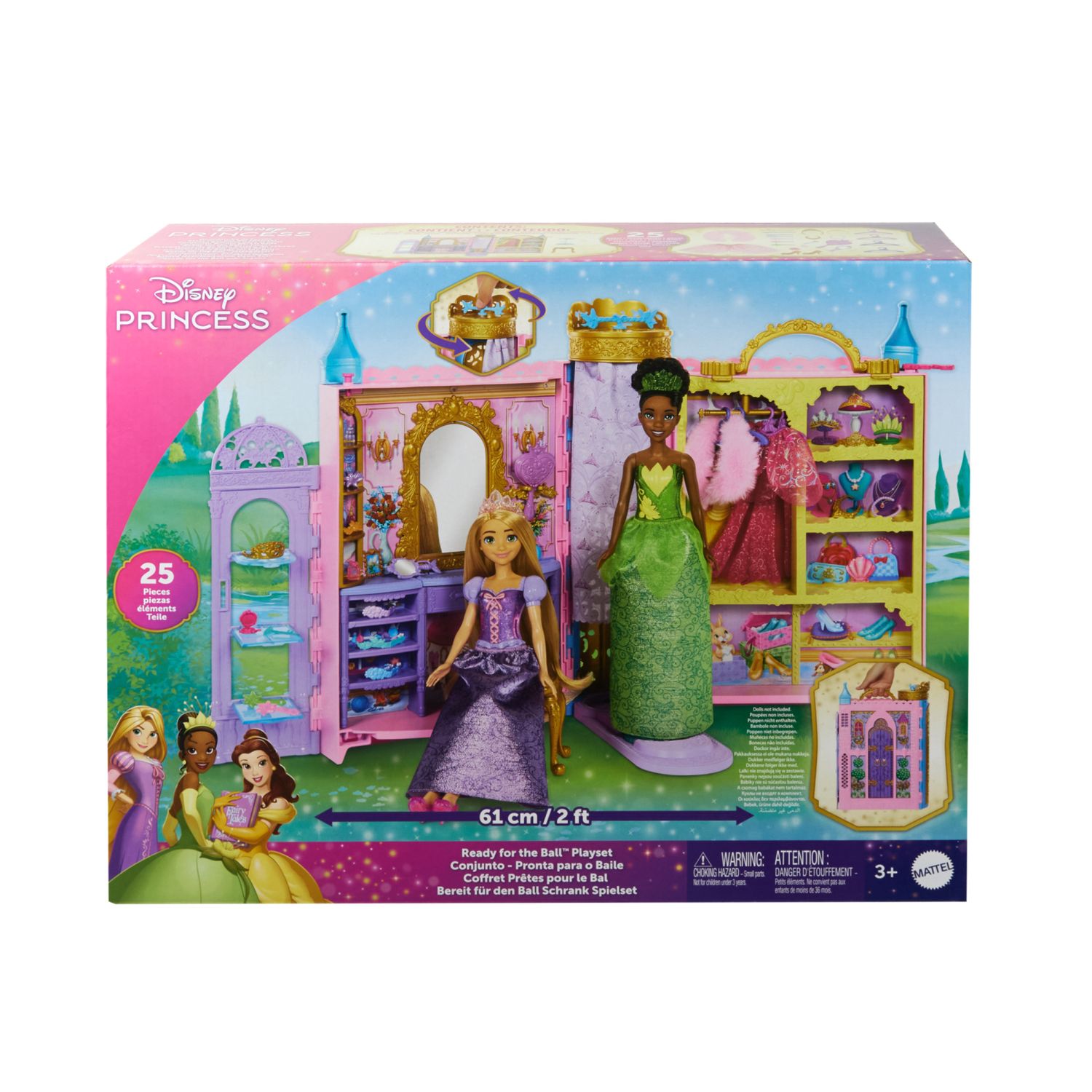 Disney princess - guardaroba da favola, playset armadio apribile fino a 60cm con 2 abiti e 25 accessori - DISNEY PRINCESS
