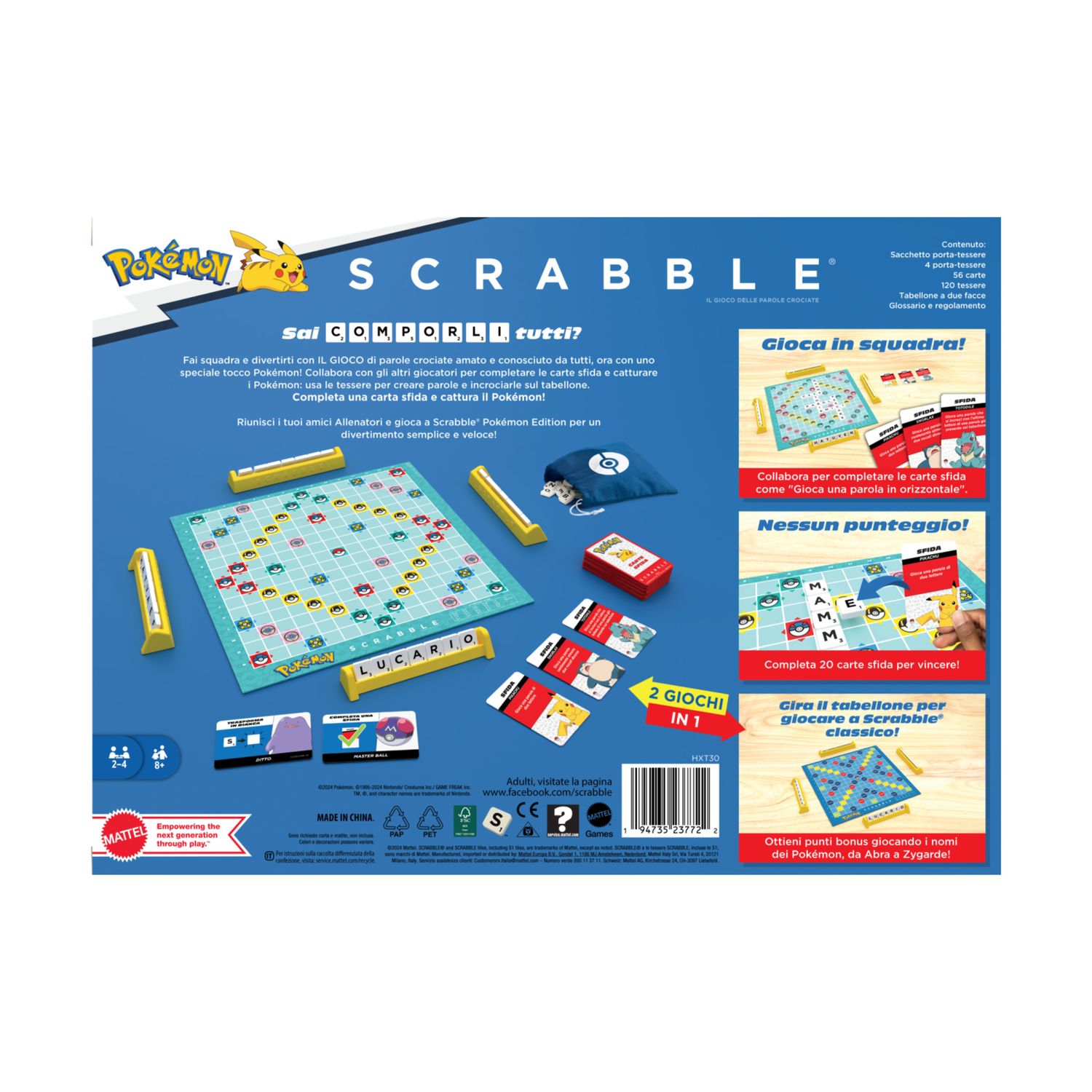 Scrabble pokémon, il gioco da tavolo delle parole crociate con 50 sfide dei personaggi pokémon - MATTEL GAMES, POKEMON, Scrabble
