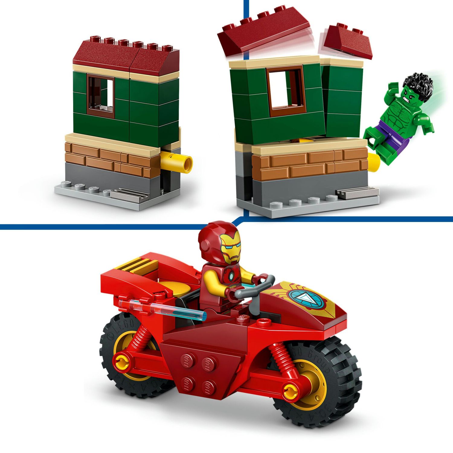 Lego marvel 76287 iron man con moto e the hulk, giocattolo con 2 minifigure di supereroi avengers, giochi per bambini 4+ - Lego, MARVEL