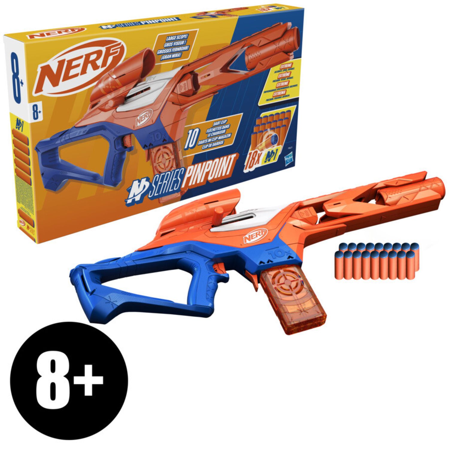 Nerf n-series - pinpoint, blaster con 18 dardi nerf n1, caricatore da 10 dardi, giocattoli per bambini e bambine dagli 8 anni in su - NERF