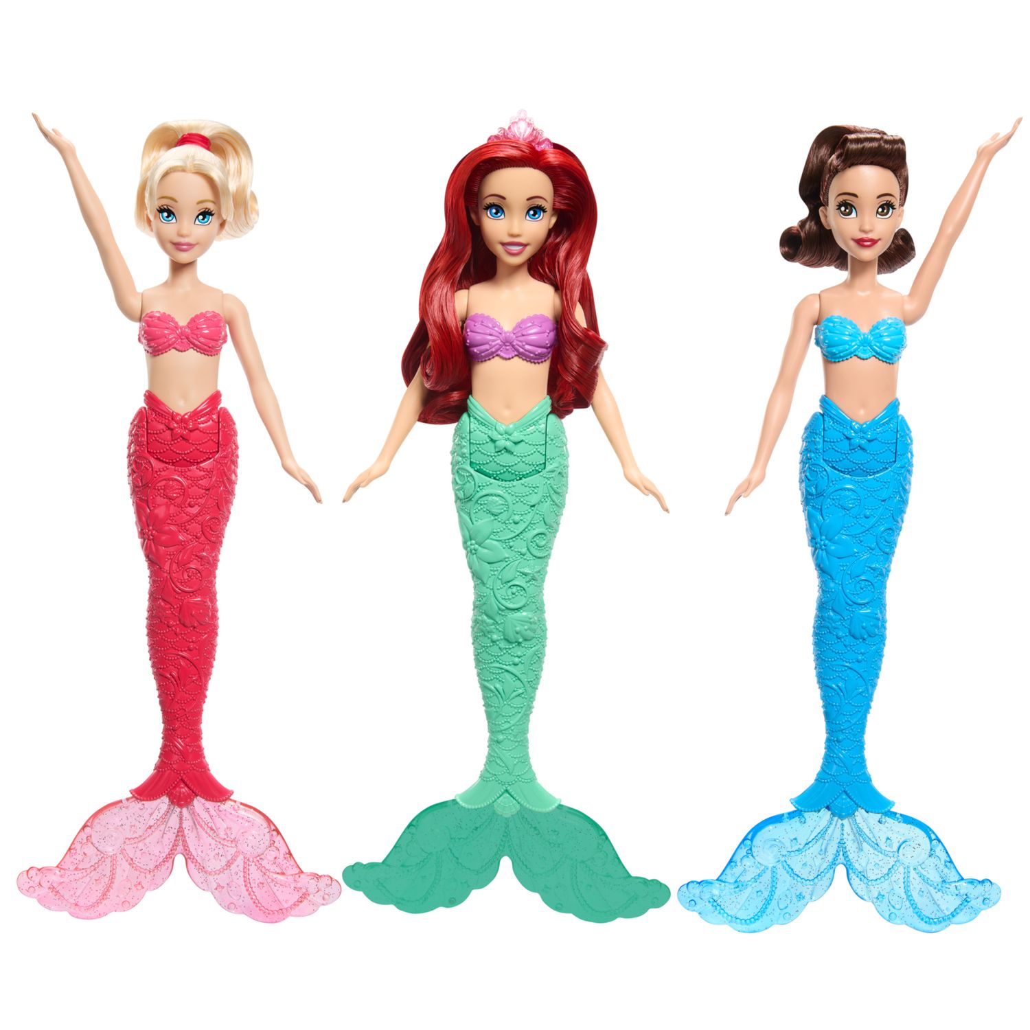 Disney princess - ariel e le sue sorelle, set 3 bambole sirena alla moda con code glitterate - DISNEY PRINCESS, Disney