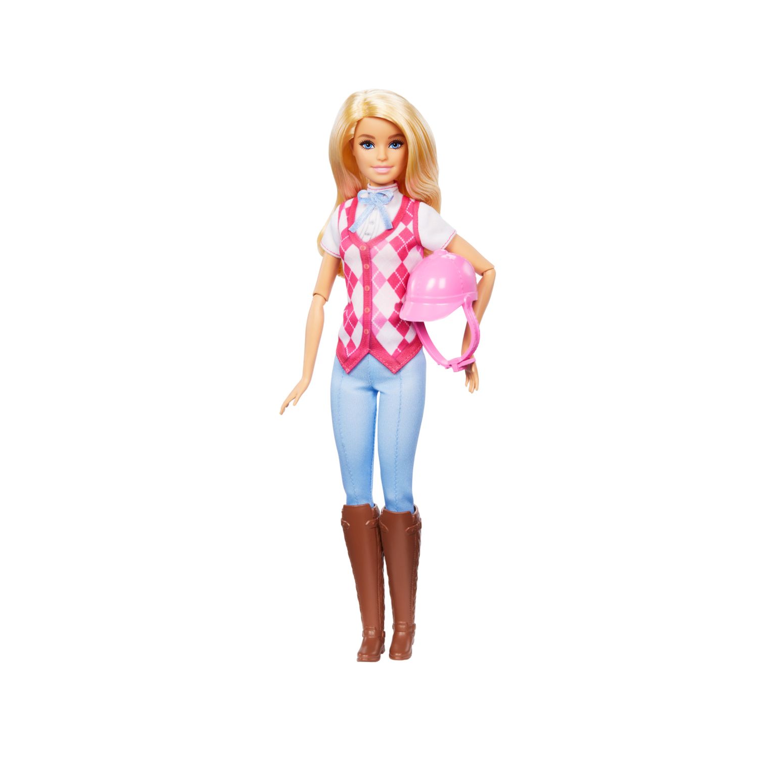 Barbie malibu, bambola bionda con outifit e accessori da equitazione inclusi - Barbie