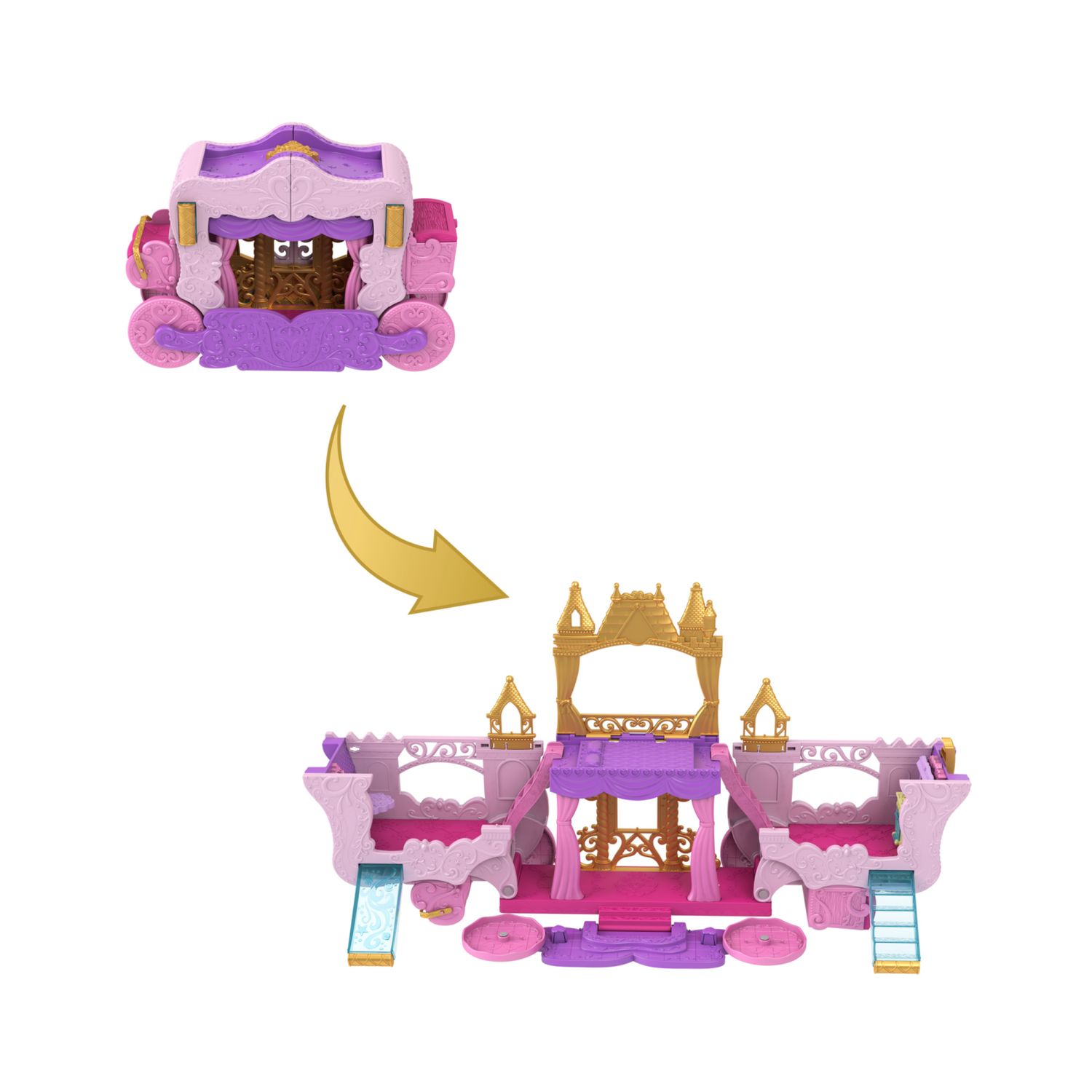 Disney princess - castello carrozza, playset 2 in 1 con mini bambola aurora, 4 personaggi e 10 mobili e accessori - DISNEY PRINCESS