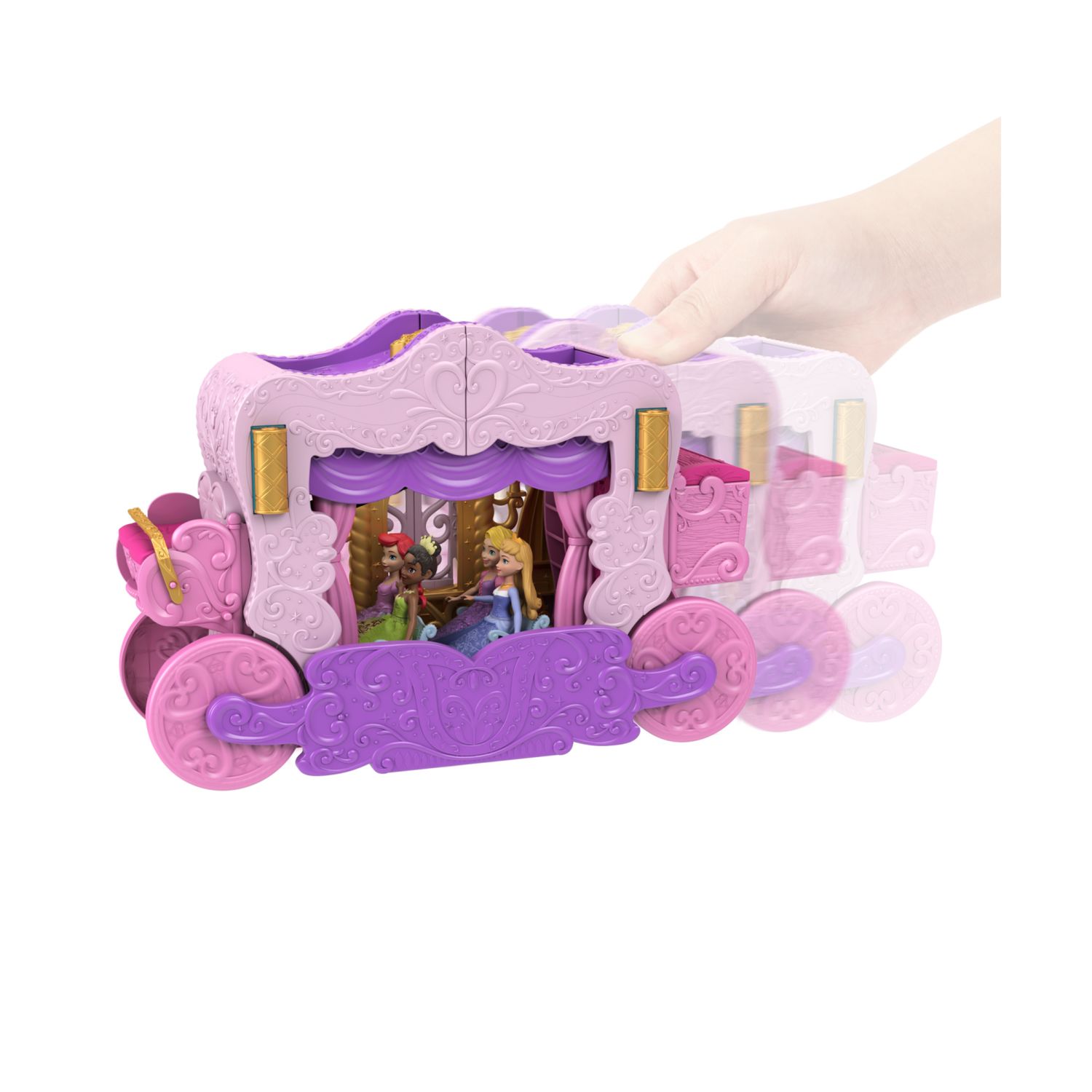 Disney princess - castello carrozza, playset 2 in 1 con mini bambola aurora, 4 personaggi e 10 mobili e accessori - DISNEY PRINCESS