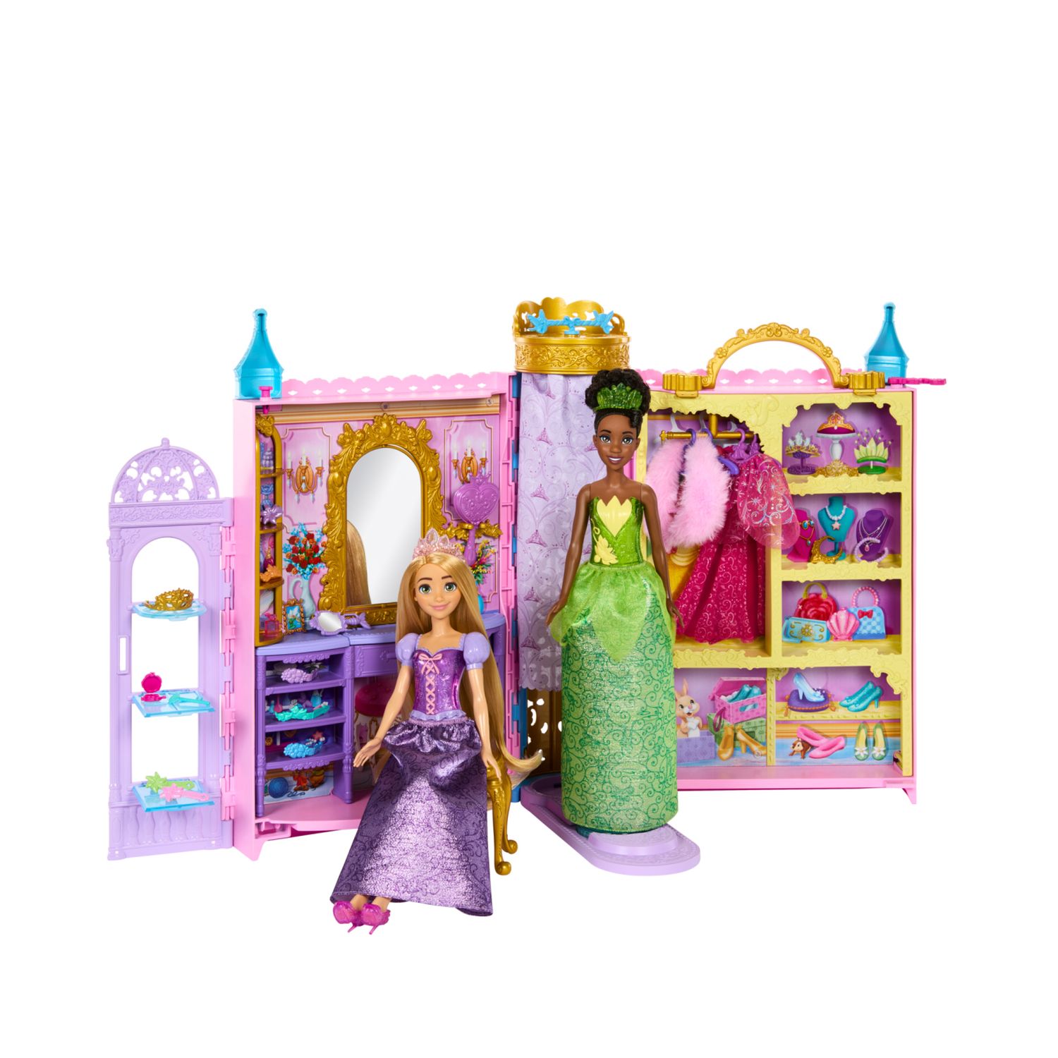 Disney princess - guardaroba da favola, playset armadio apribile fino a 60cm con 2 abiti e 25 accessori - DISNEY PRINCESS