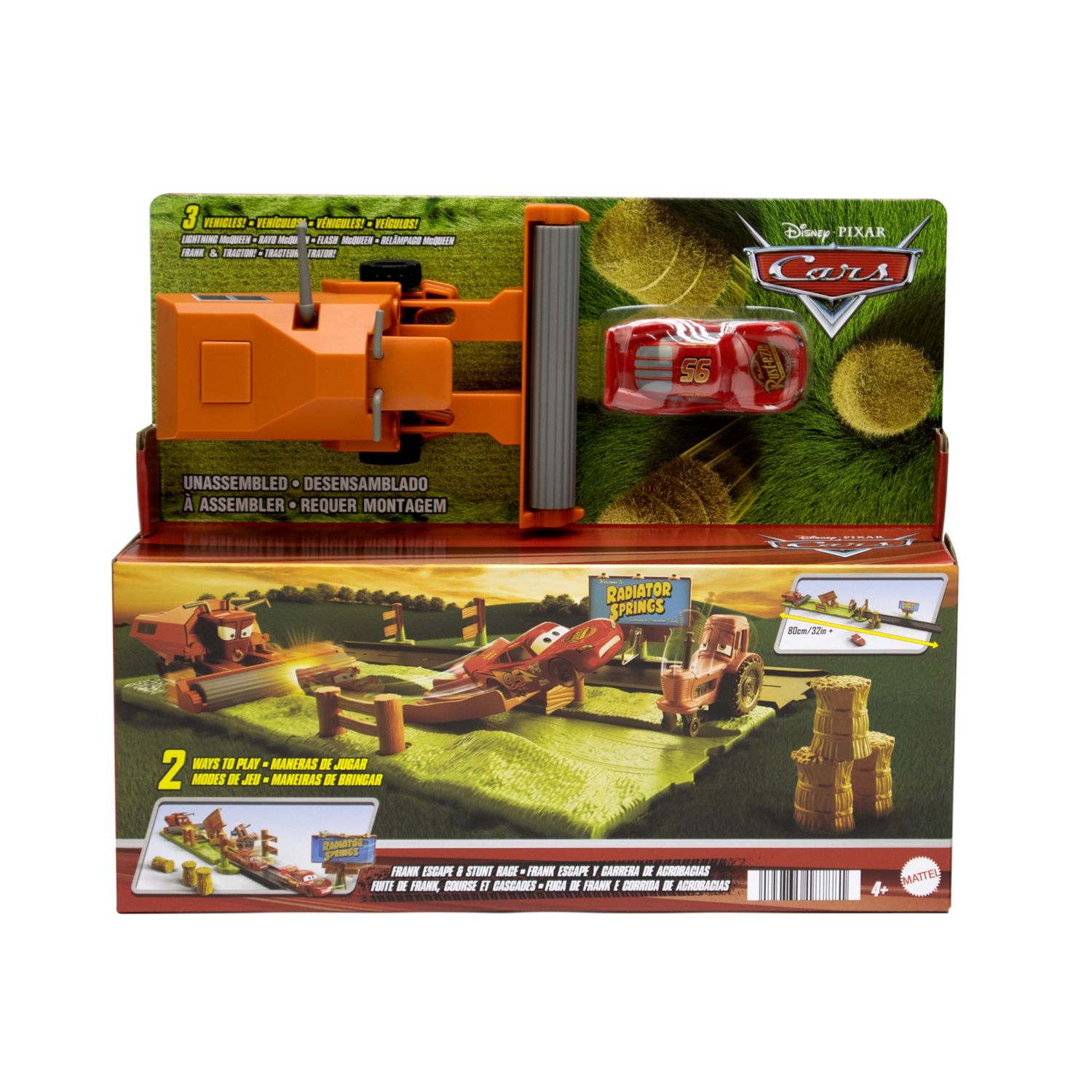 Cars - corsa acrobatica in fuga da frank, playset rampa con 2 modalità di gioco e 3 personaggi dal film - Cars, Disney