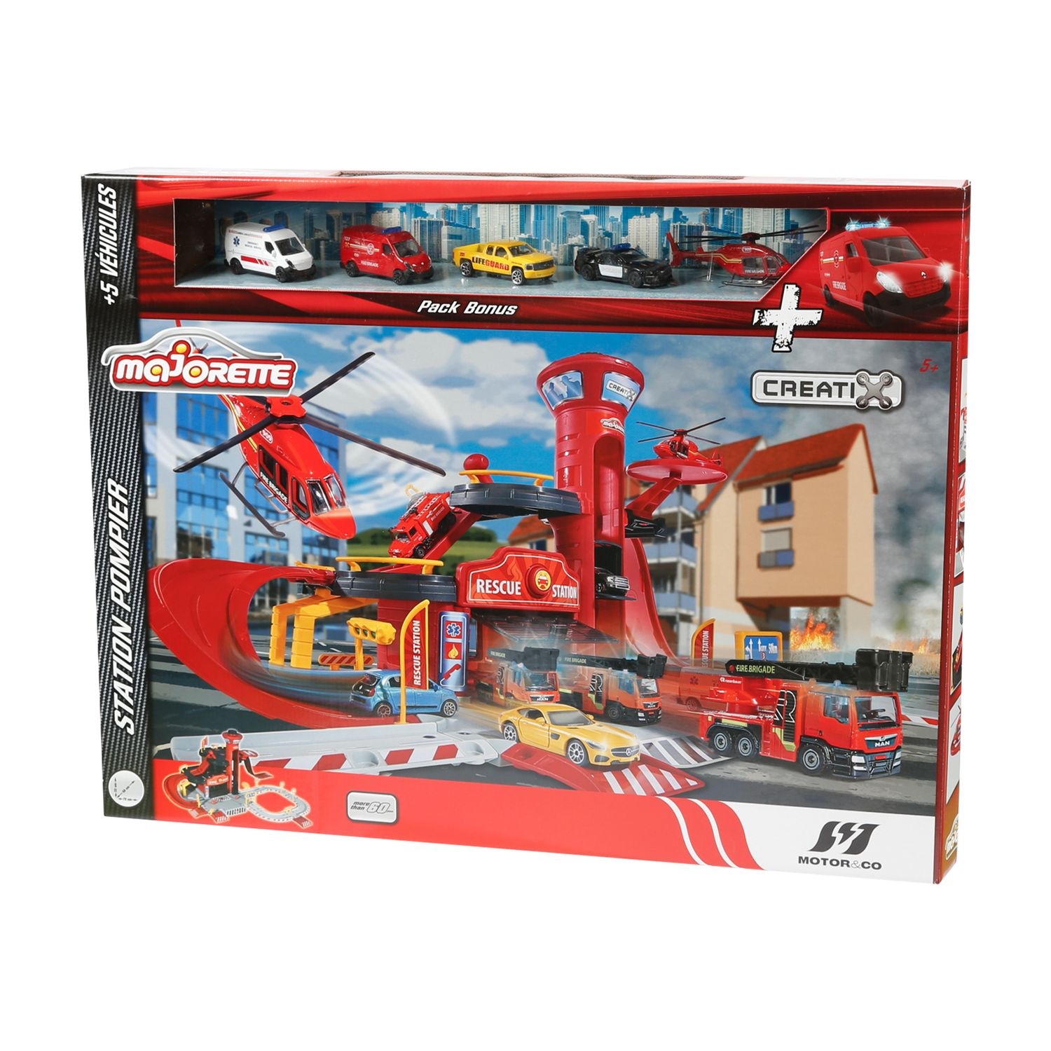 Set garage dei pompieri con 5 veicoli inclusi  - motor&co - MOTOR & CO., SUPERSTAR