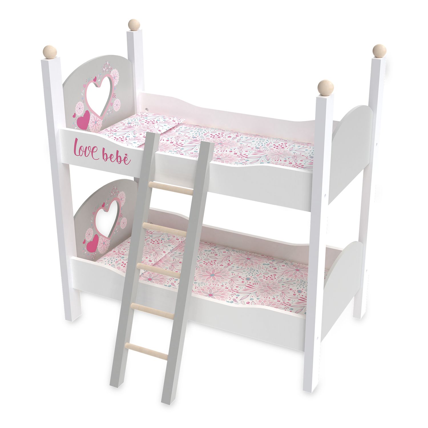 Letto a castello in legno per bambole - con copertine e cuscini coordinati - love bebè - LOVE BEBÈ