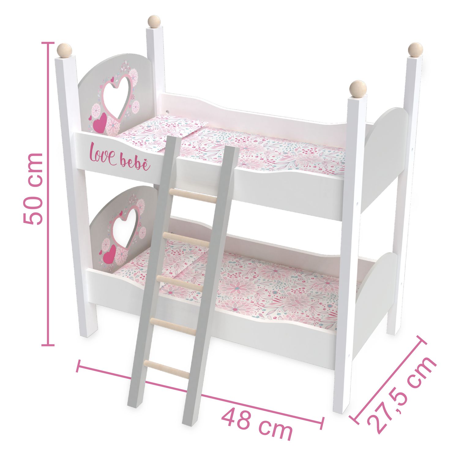 Letto a castello in legno per bambole - con copertine e cuscini coordinati - love bebè - LOVE BEBÈ