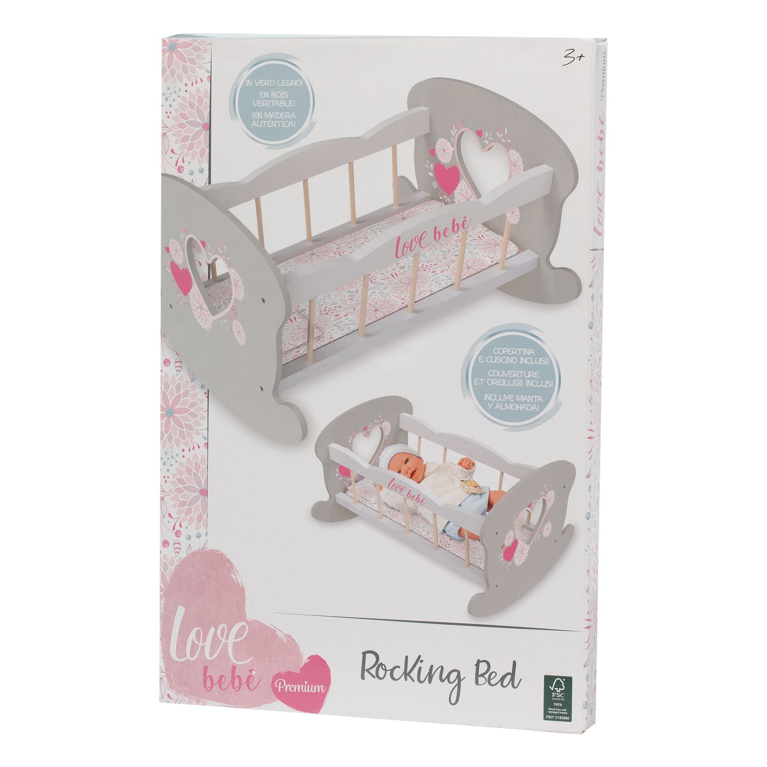Lettino per bambole con base basculante e copertina coordinata - love bebé - LOVE BEBÈ