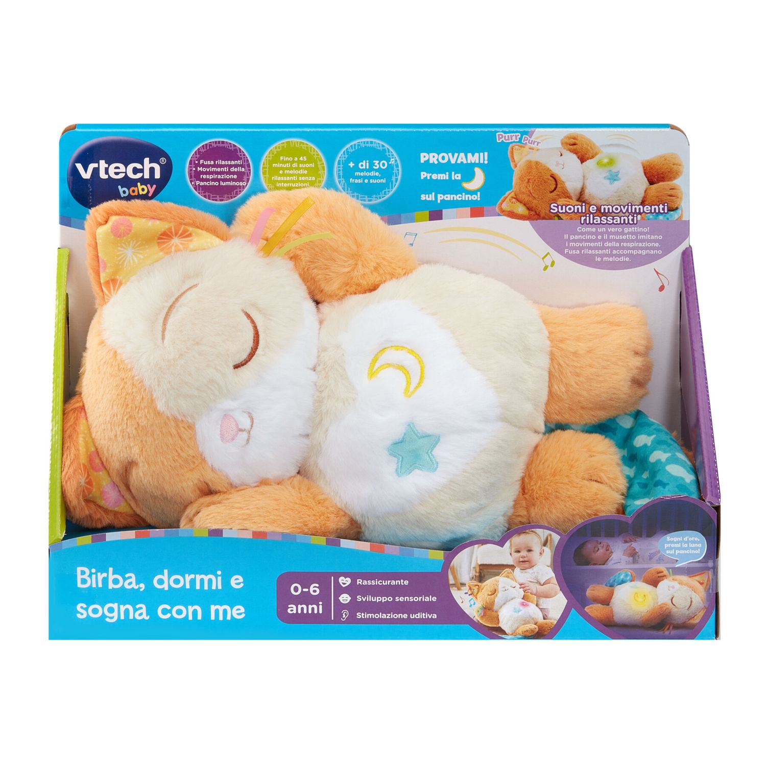 Vtech - birba, adorabile e morbido gattino interattivo per calmare e rassicurare il bambino durante la nanna - VTECH
