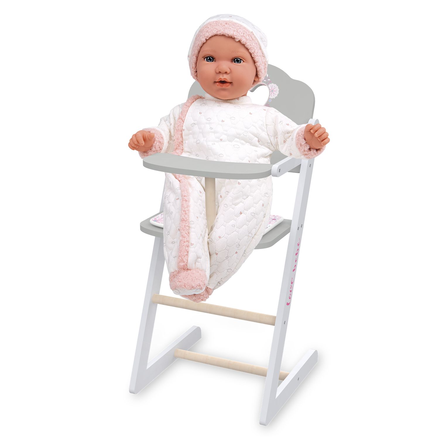 Seggiolone in legno per bambole - design romantico e sostenibile con certificazione fsc - love bebé - LOVE BEBÈ