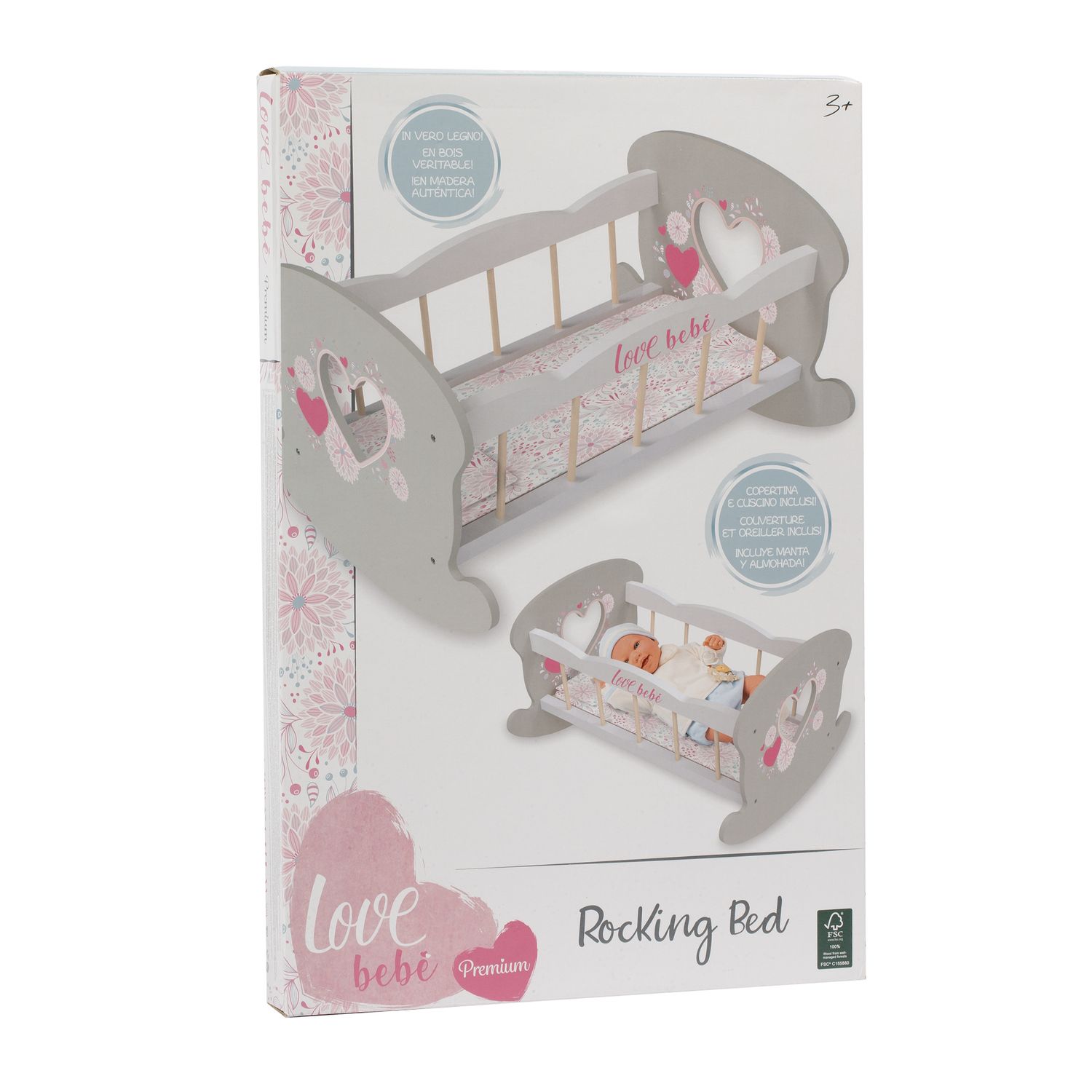 Lettino per bambole con base basculante e copertina coordinata - love bebé - LOVE BEBÈ
