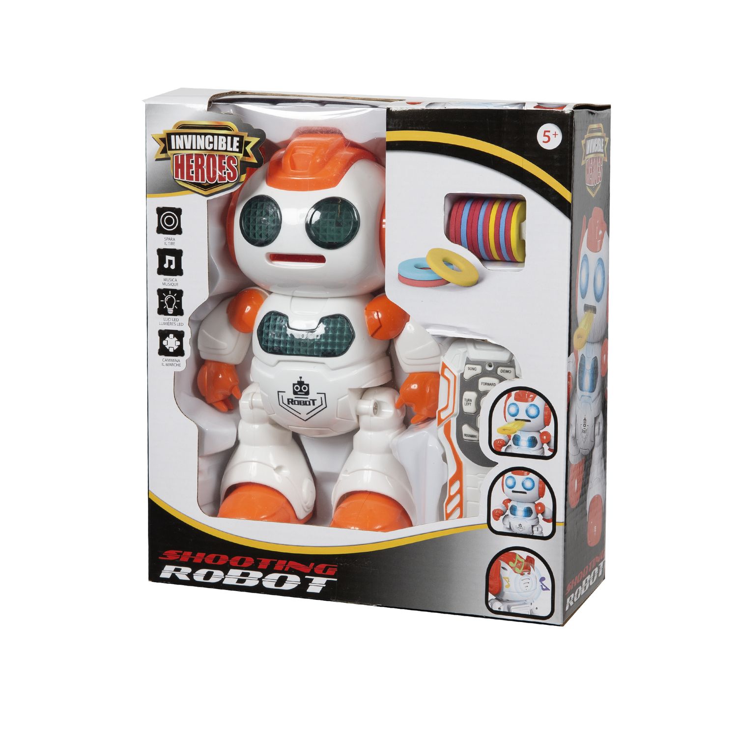 Robottino spara-dischi invincible heroes con telecomando a infrarossi - movimenti e dischetti colorati - INVINCIBLE HEROES