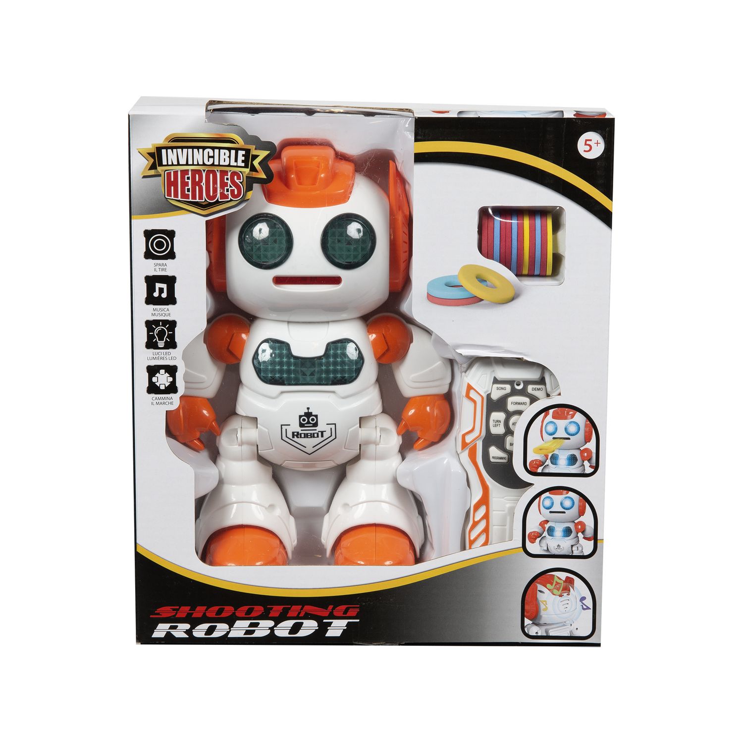Robottino spara-dischi invincible heroes con telecomando a infrarossi - movimenti e dischetti colorati - INVINCIBLE HEROES