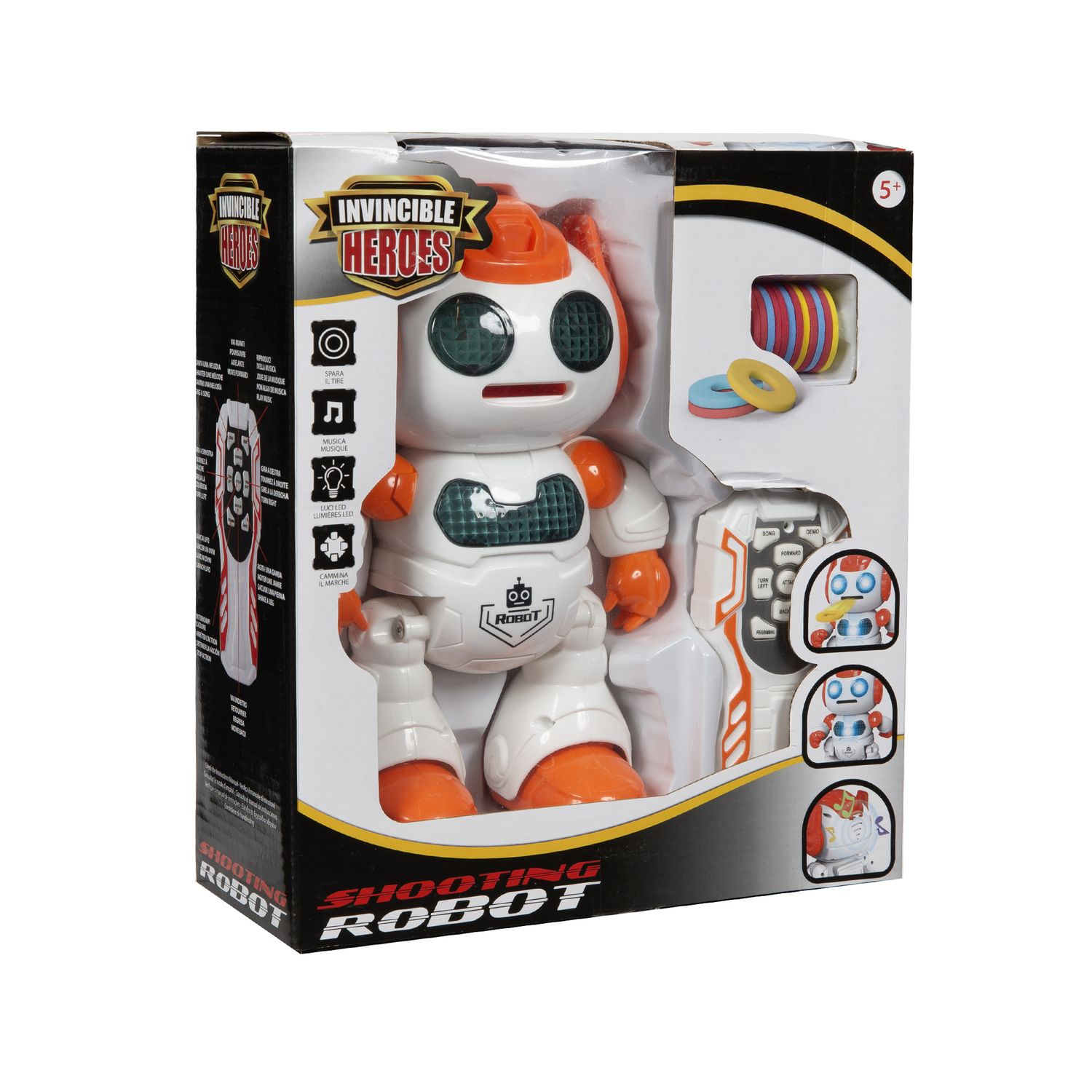 Robottino spara-dischi invincible heroes con telecomando a infrarossi - movimenti e dischetti colorati - INVINCIBLE HEROES