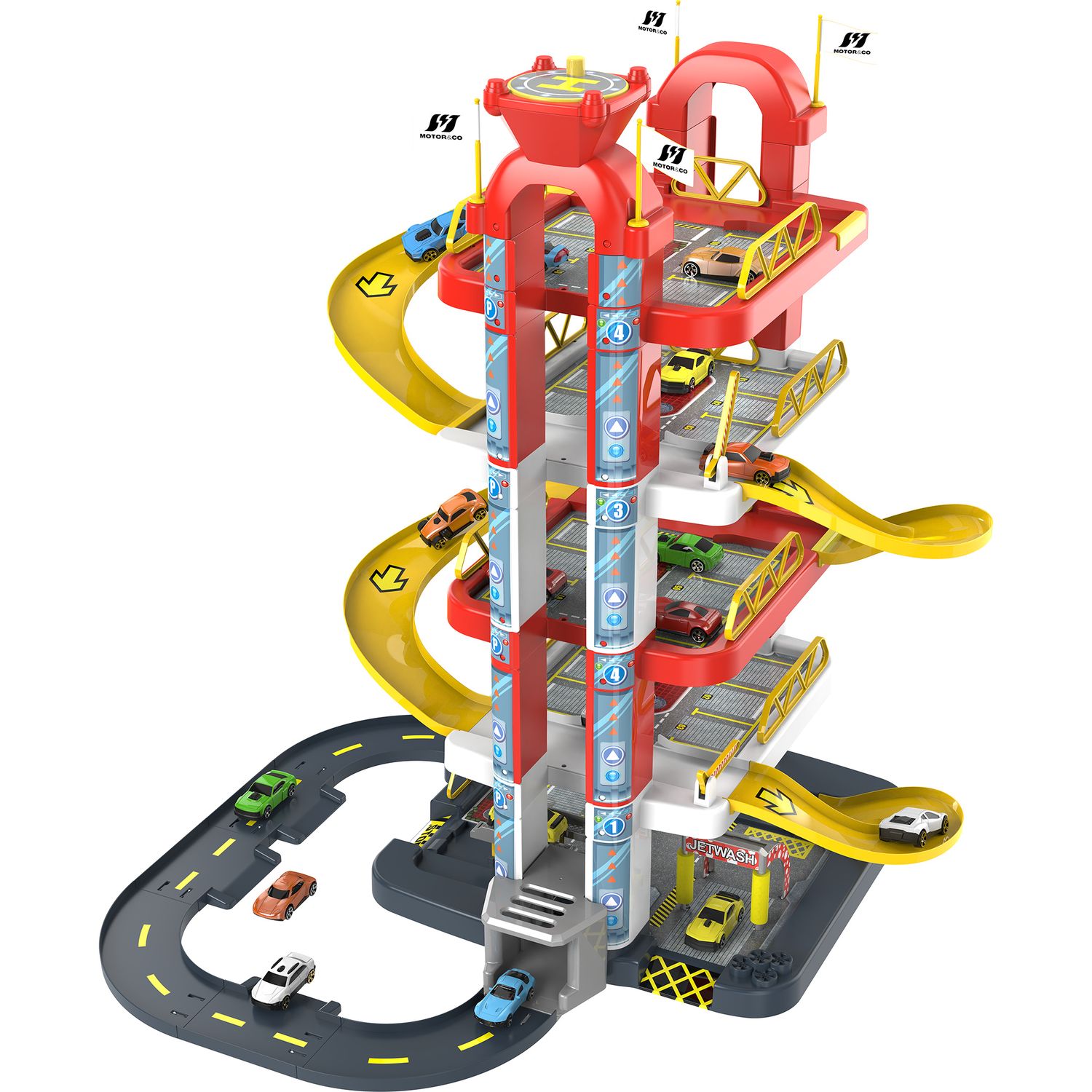 Garage motor e co a 5 piani con rampe e ascensore - 10 macchinine incluse - MOTOR & CO., SUPERSTAR