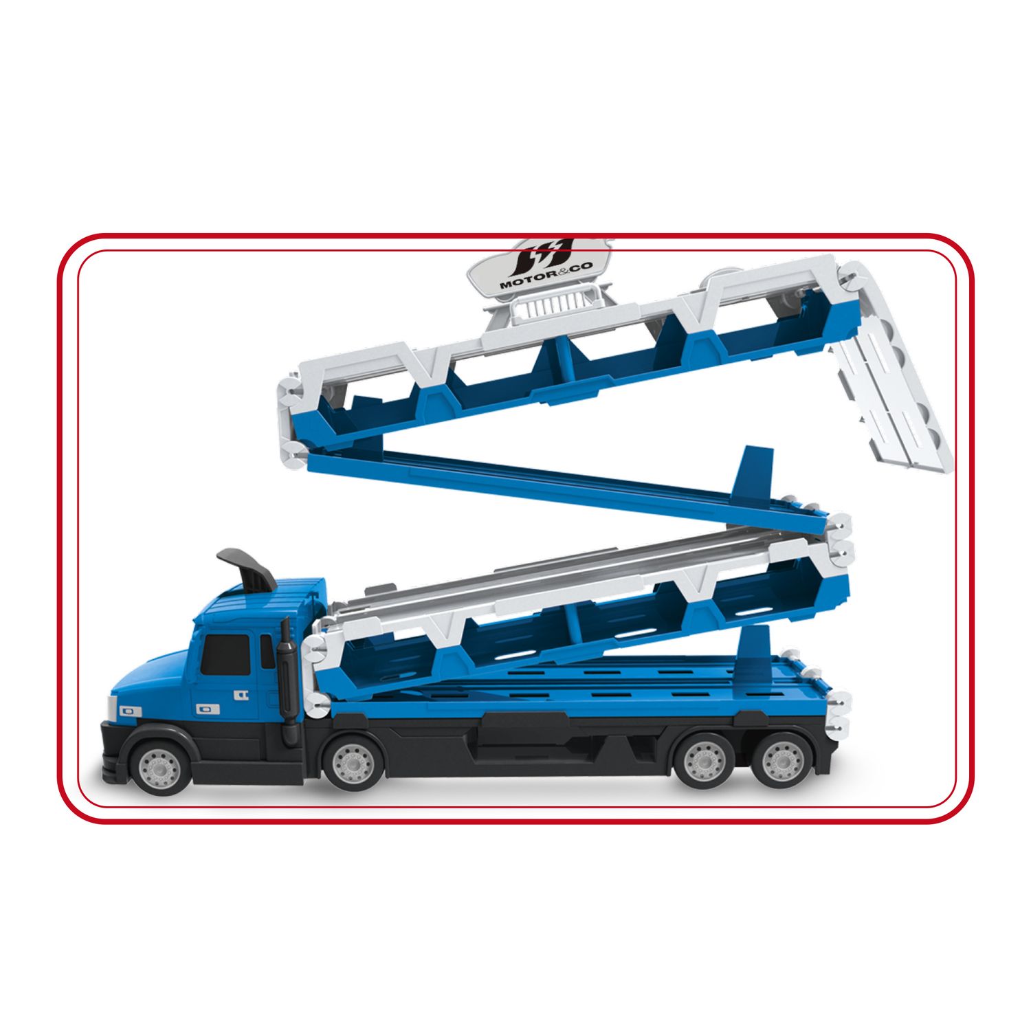 Camion della polizia motor&co. 2 in 1 -trasportatore e pista con lanciatore, trasporta e gareggia! - MOTOR & CO., SUPERSTAR