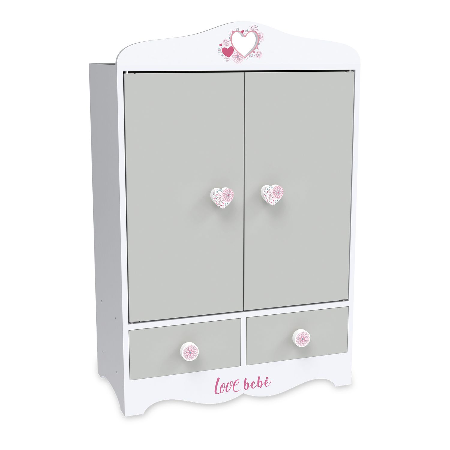 Guardaroba in legno per bambole con pomelli a forma di cuore - love bebe' - LOVE BEBÈ
