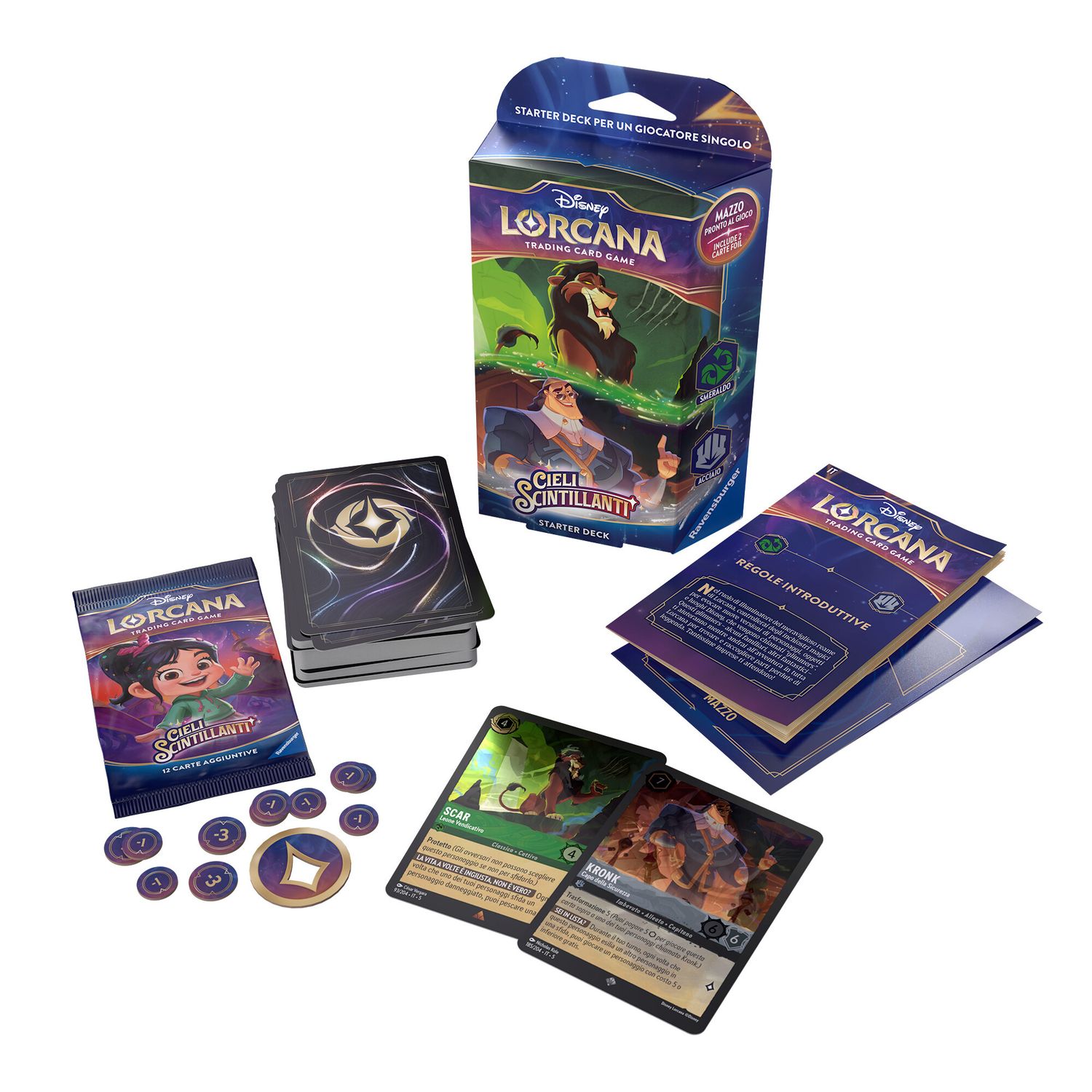 Disney lorcana – cieli scintillanti – starter deck – smeraldo e acciaio – 8+ anni - Disney, Lorcana