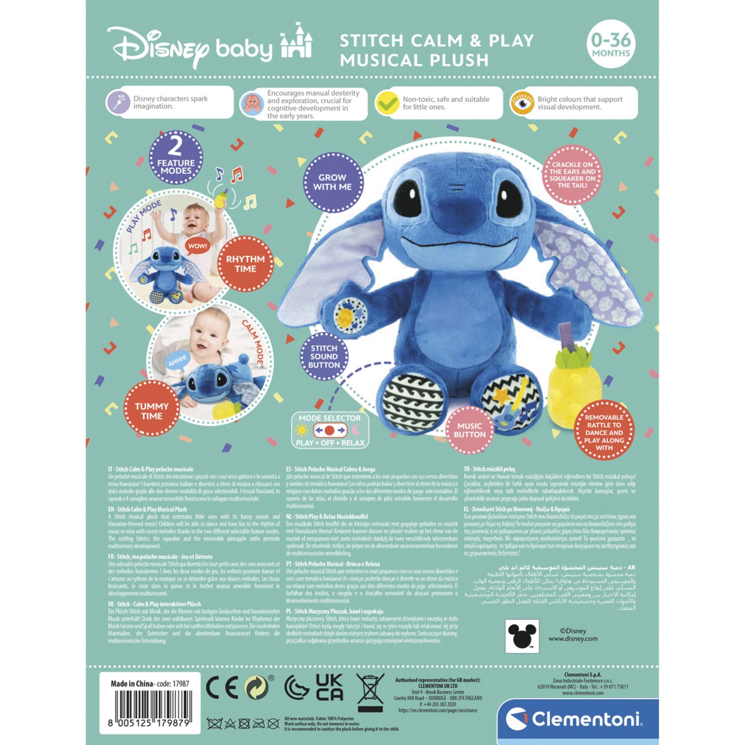 Baby clementoni - disney baby stitch musical plush - BABY CLEMENTONI, Disney Stitch