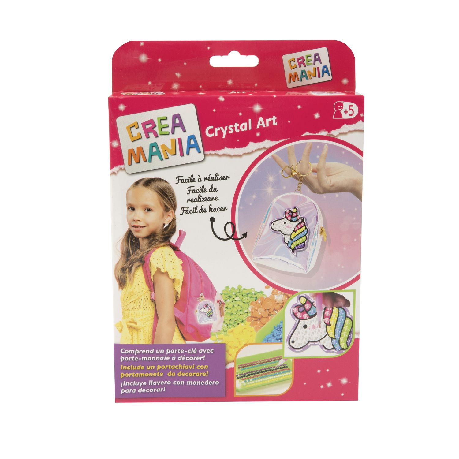 Crystal art portachiavi: set personalizzabile con unicorno e gemme colorate - crea mania - 