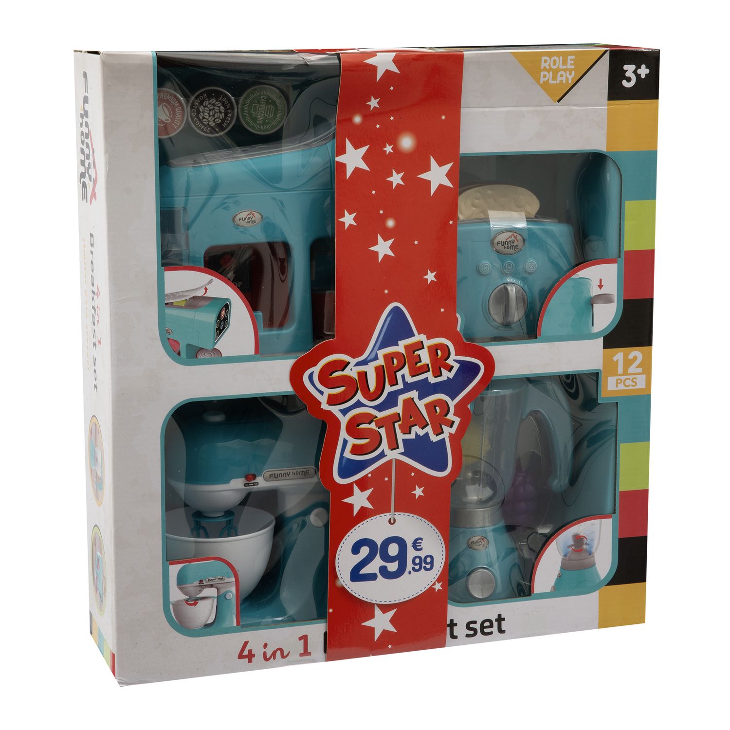 4 in 1 breakfast set per cucina giocattolo - include caffettiera, tostapane, frullatore e planetaria - funny home - FUNNY HOME, SUPERSTAR
