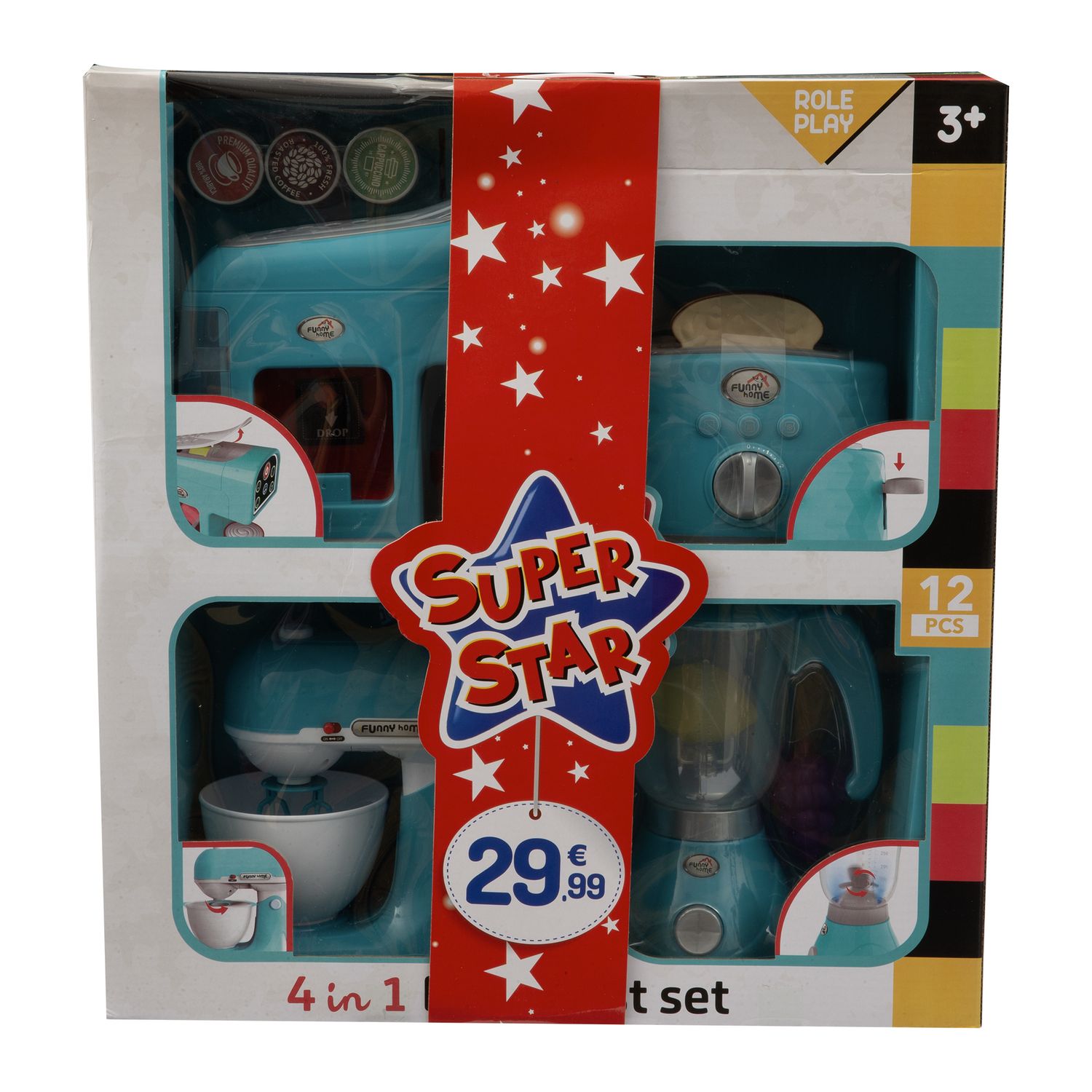 4 in 1 breakfast set per cucina giocattolo - include caffettiera, tostapane, frullatore e planetaria - funny home - FUNNY HOME, SUPERSTAR
