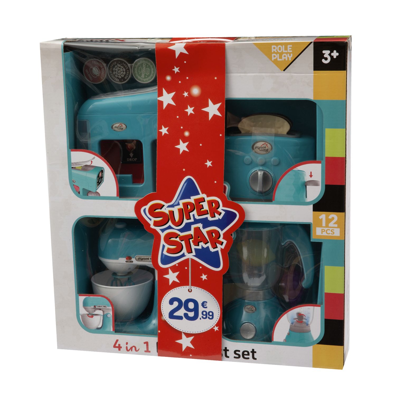 4 in 1 breakfast set per cucina giocattolo - include caffettiera, tostapane, frullatore e planetaria - funny home - FUNNY HOME, SUPERSTAR
