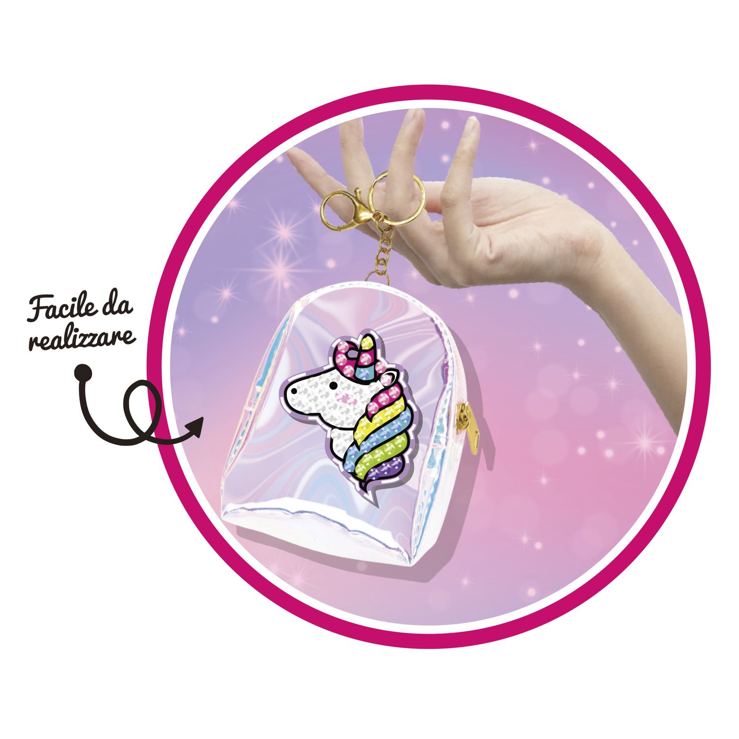 Crystal art portachiavi: set personalizzabile con unicorno e gemme colorate - crea mania - 