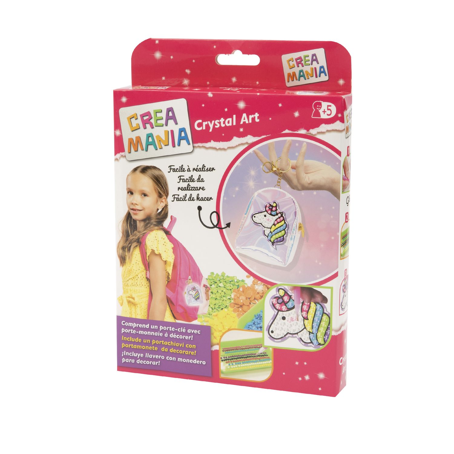 Crystal art portachiavi: set personalizzabile con unicorno e gemme colorate - crea mania - 