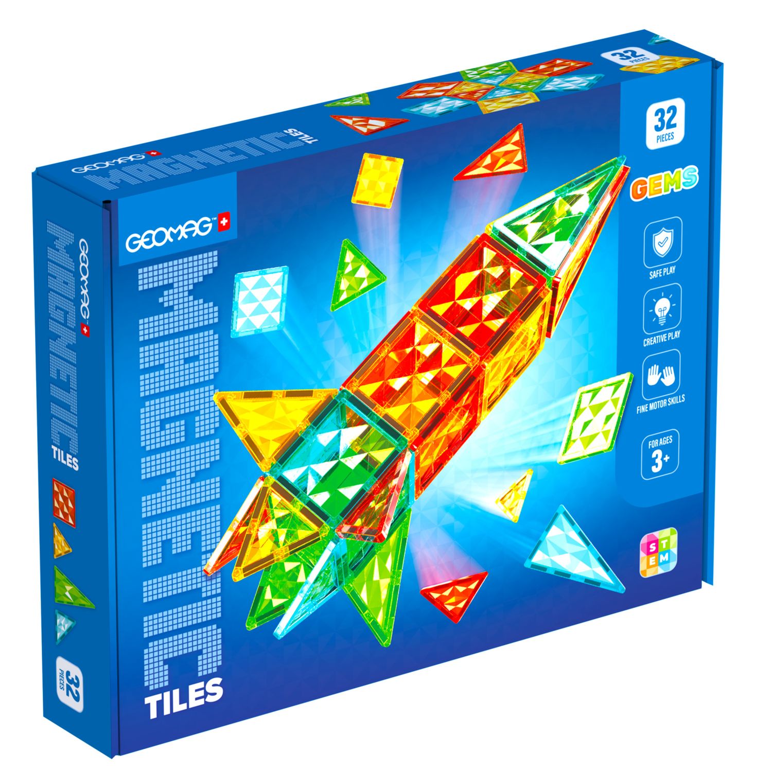 Geomag magnetic tiles gems rocket 4105 - 32 tessere magnetiche, età 3+ - Geomag