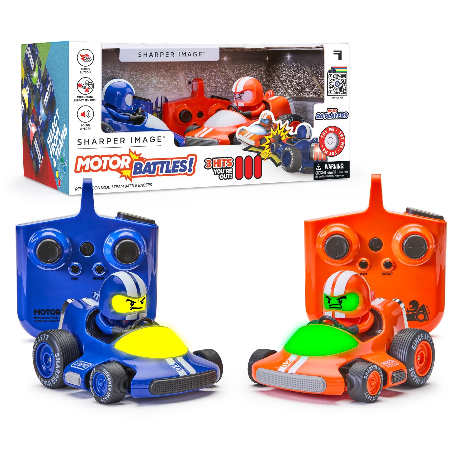 Battaglie rc  team battle racers - auto radiocomandate con luci led, controllo a lungo raggio, e azione multiplayer - Sharper Image