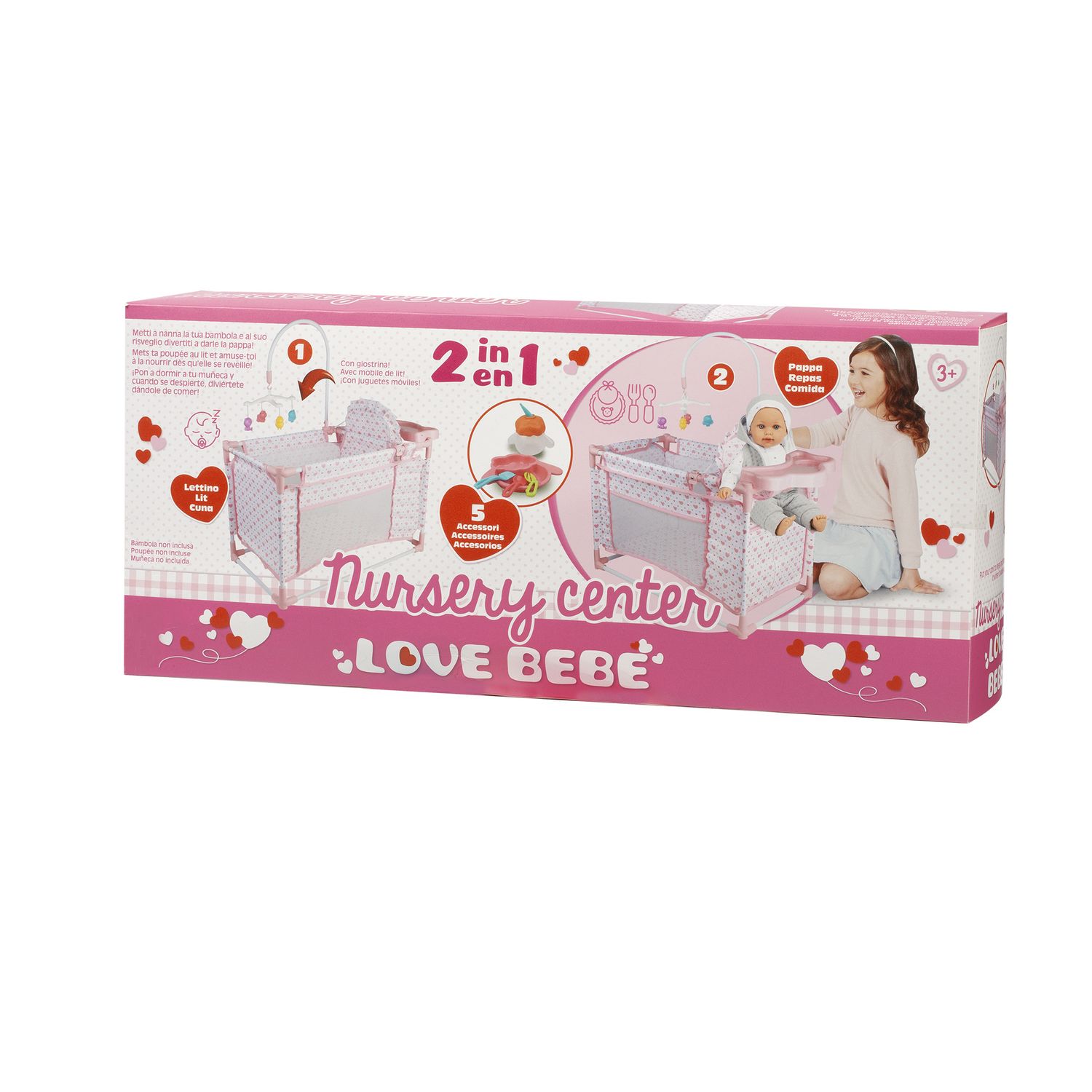 Lettino e seggiolino 2 in 1 nursery center - gioco d'imitazione con accessori inclusi - love bebé - LOVE BEBÈ
