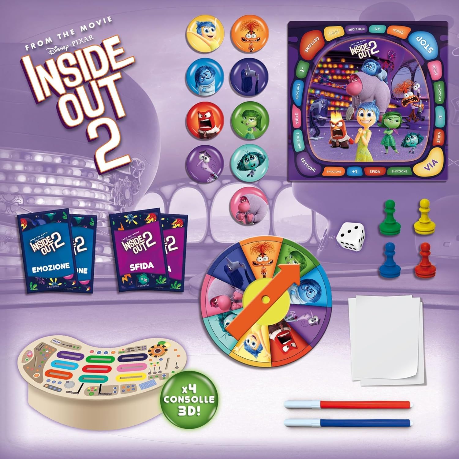 Inside out 2: il gioco delle emozioni - consolle 3d - da 2 a 4 giocatori - gioco educativo per bambini - lisciani - LISCIANI, Disney