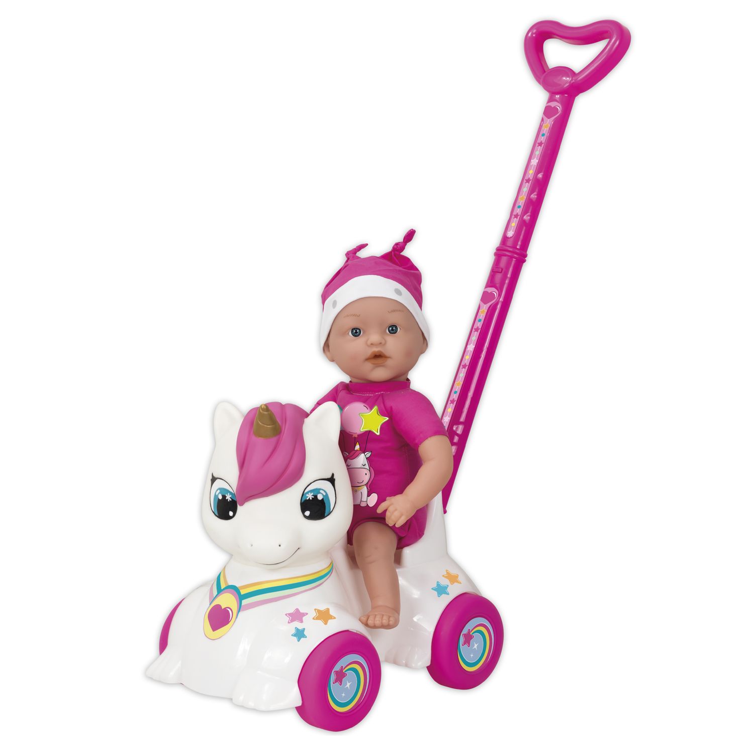 Bambola con cavalcabile unicorno per passeggiate divertenti 37 cm - love bebè - LOVE BEBÈ, SUPERSTAR