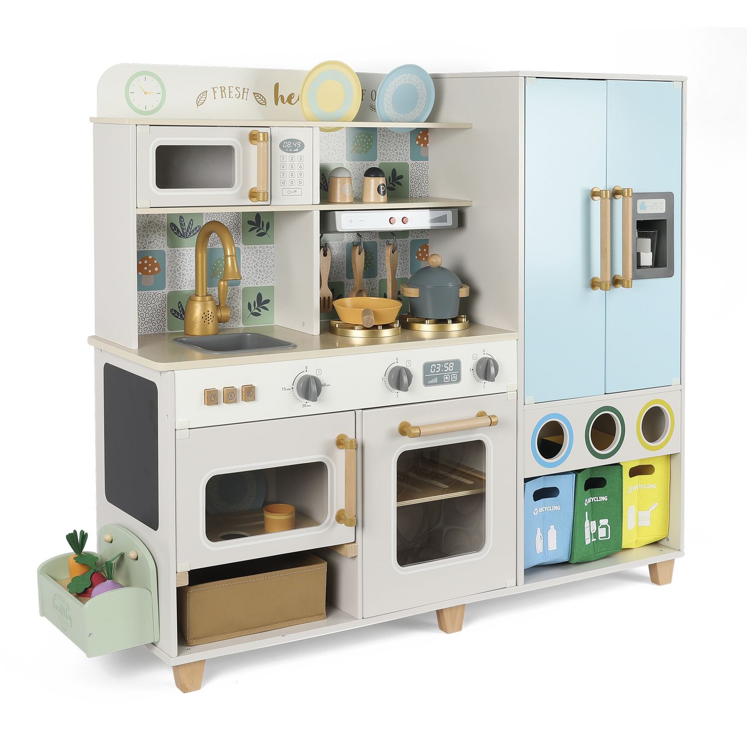 Cucina in legno completa con lavello, forno e frigorifero - impara e divertiti con wood "n" play - WOOD 'N' PLAY