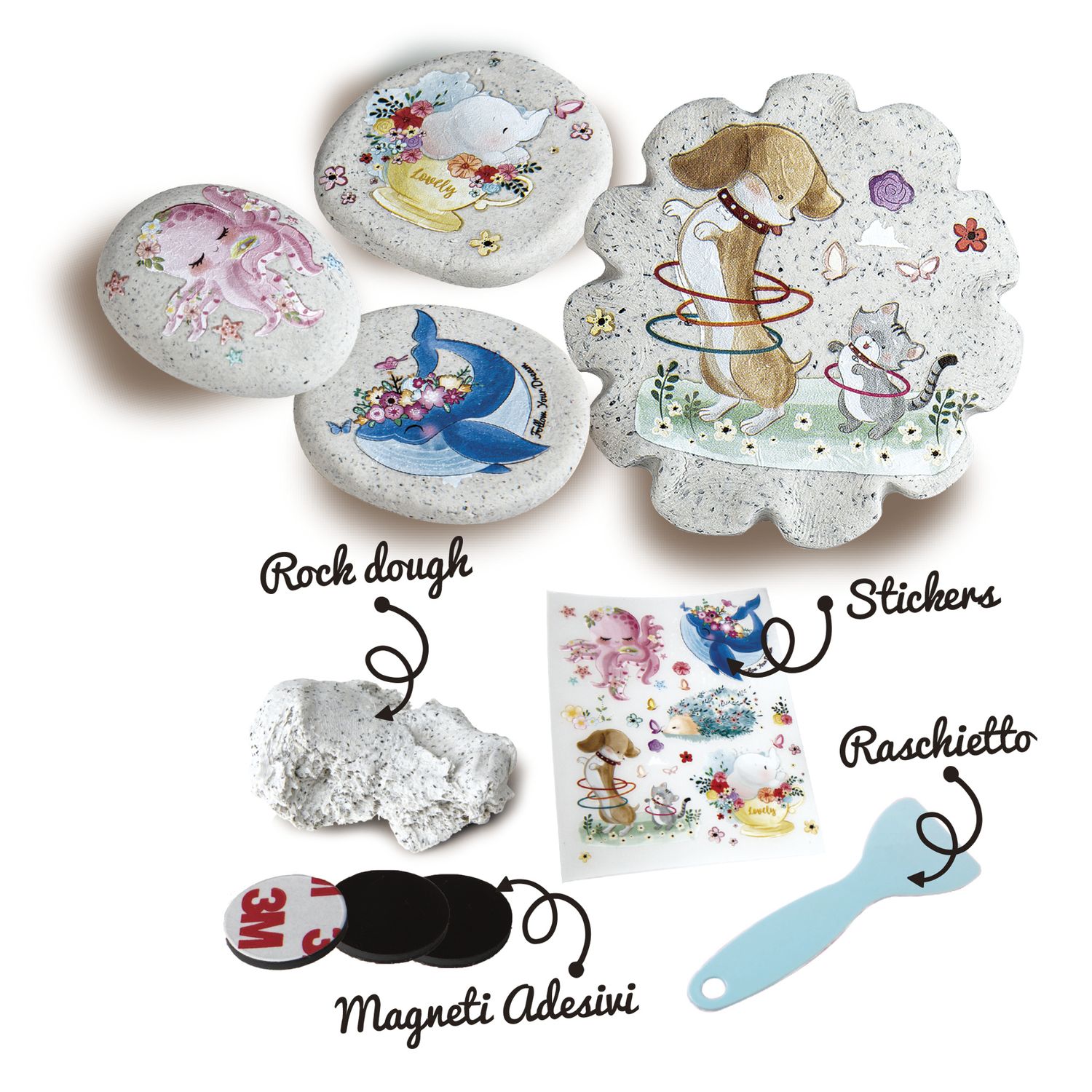 Rock dough - composto modellabile asciugatura veloce - include magneti e stickers - età 3+ - crea mania - CREA MANIA