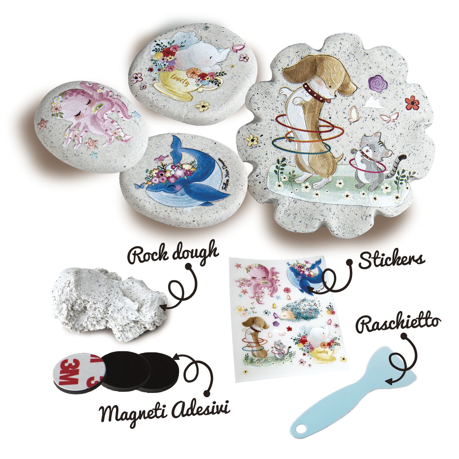 Rock dough - composto modellabile asciugatura veloce - include magneti e stickers - età 3+ - crea mania - CREA MANIA