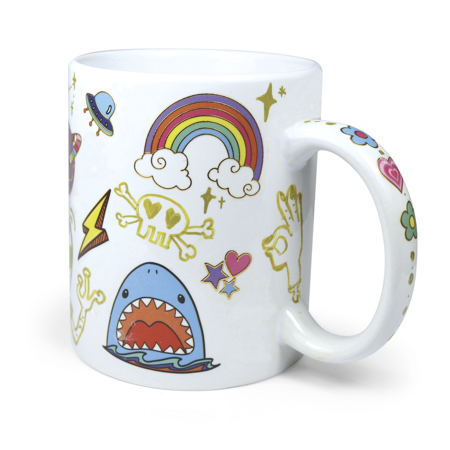 Set creativo per tazza personalizzata - 35 stickers waterproof - pennarello dorato - ideale per bambini - crea mania - CREA MANIA