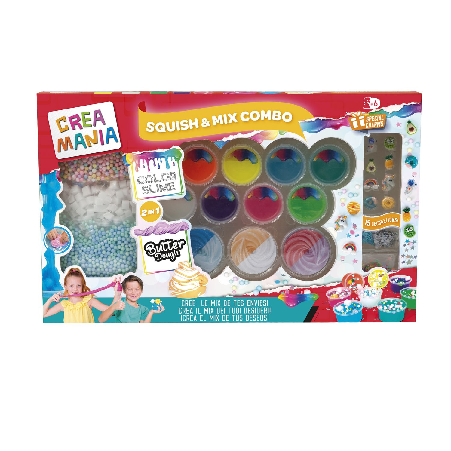 Squish & mix combo - set creativo di slime e butter dough con decorazioni - crea mania - CREA MANIA, SUPERSTAR