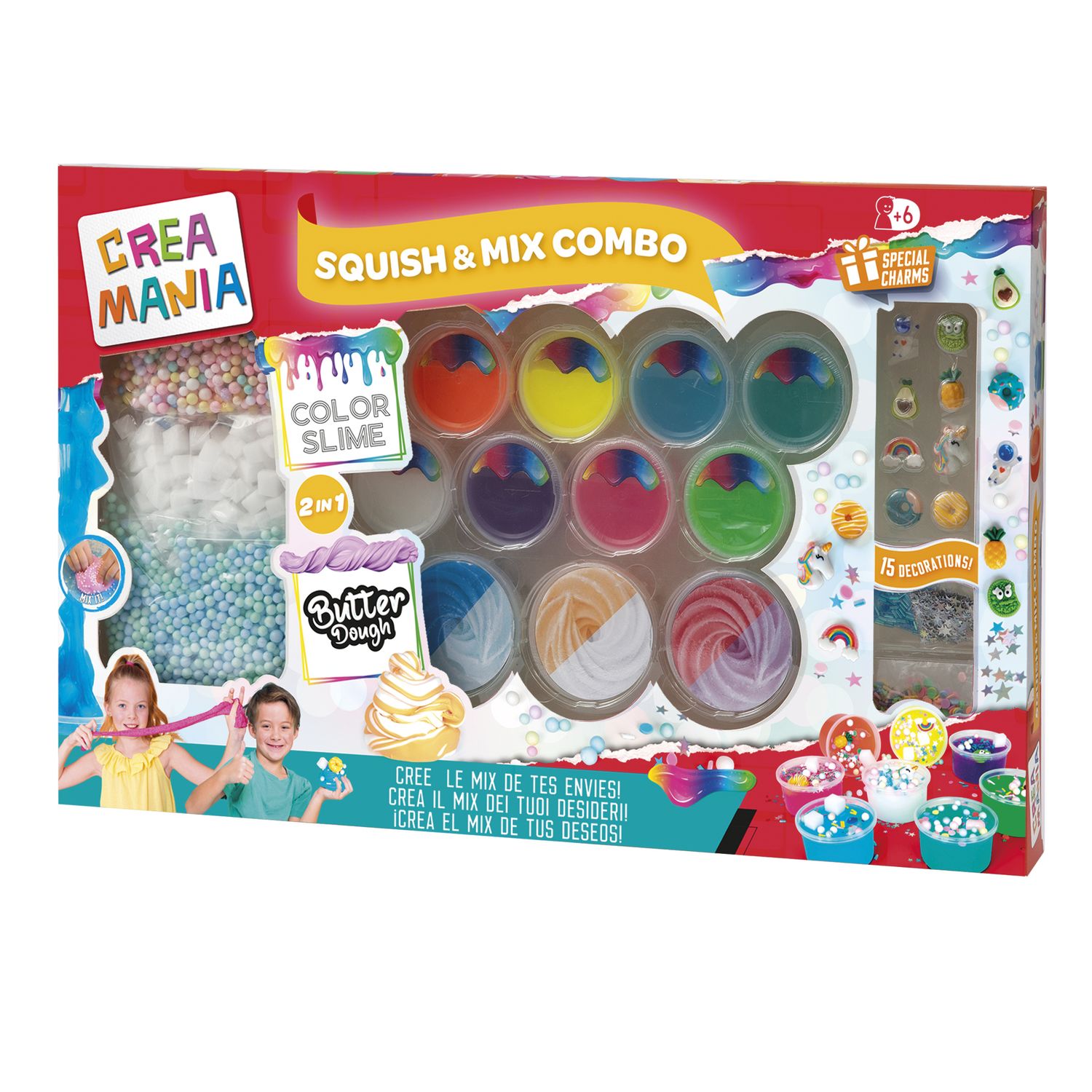Squish & mix combo - set creativo di slime e butter dough con decorazioni - crea mania - CREA MANIA, SUPERSTAR