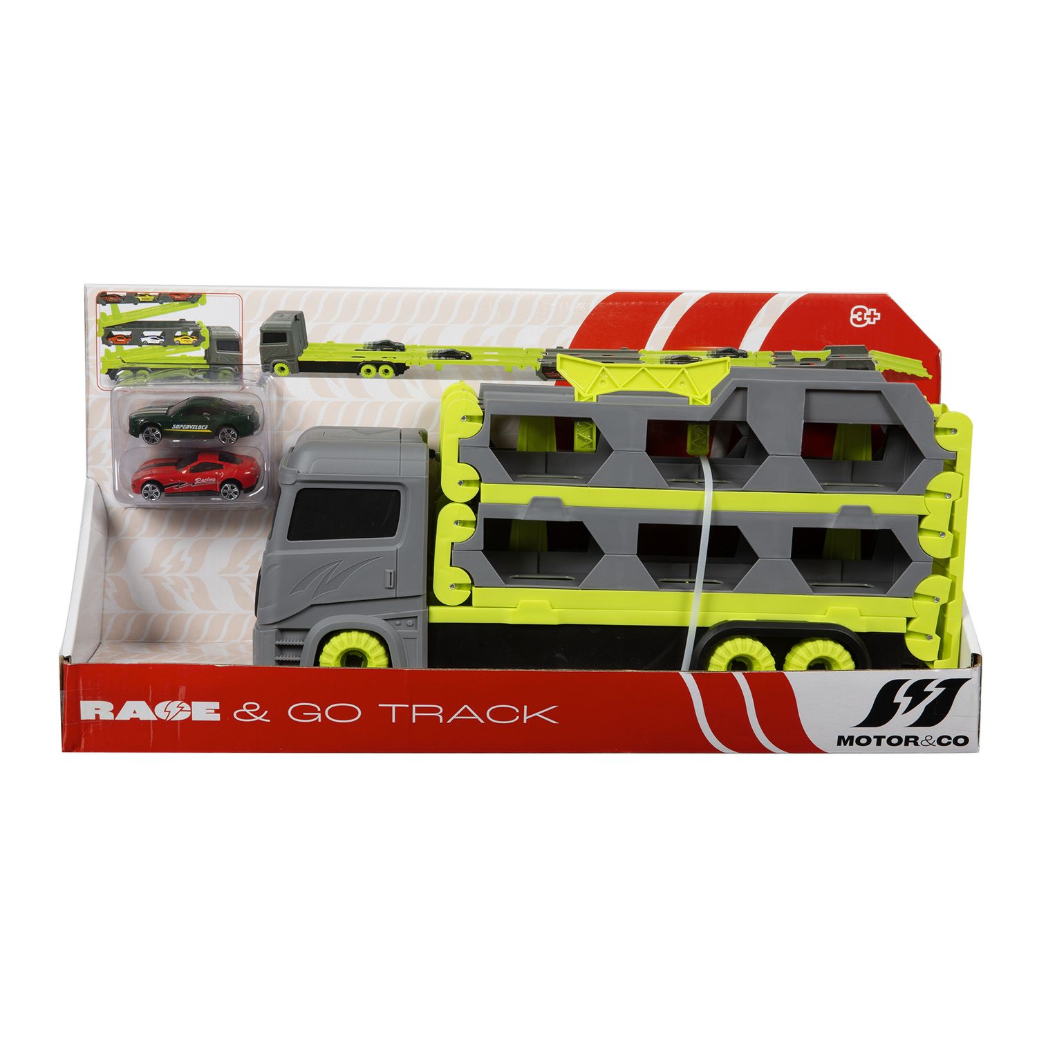 Camioncino porta macchinine 2 in 1 - pista race & go motor & co - 