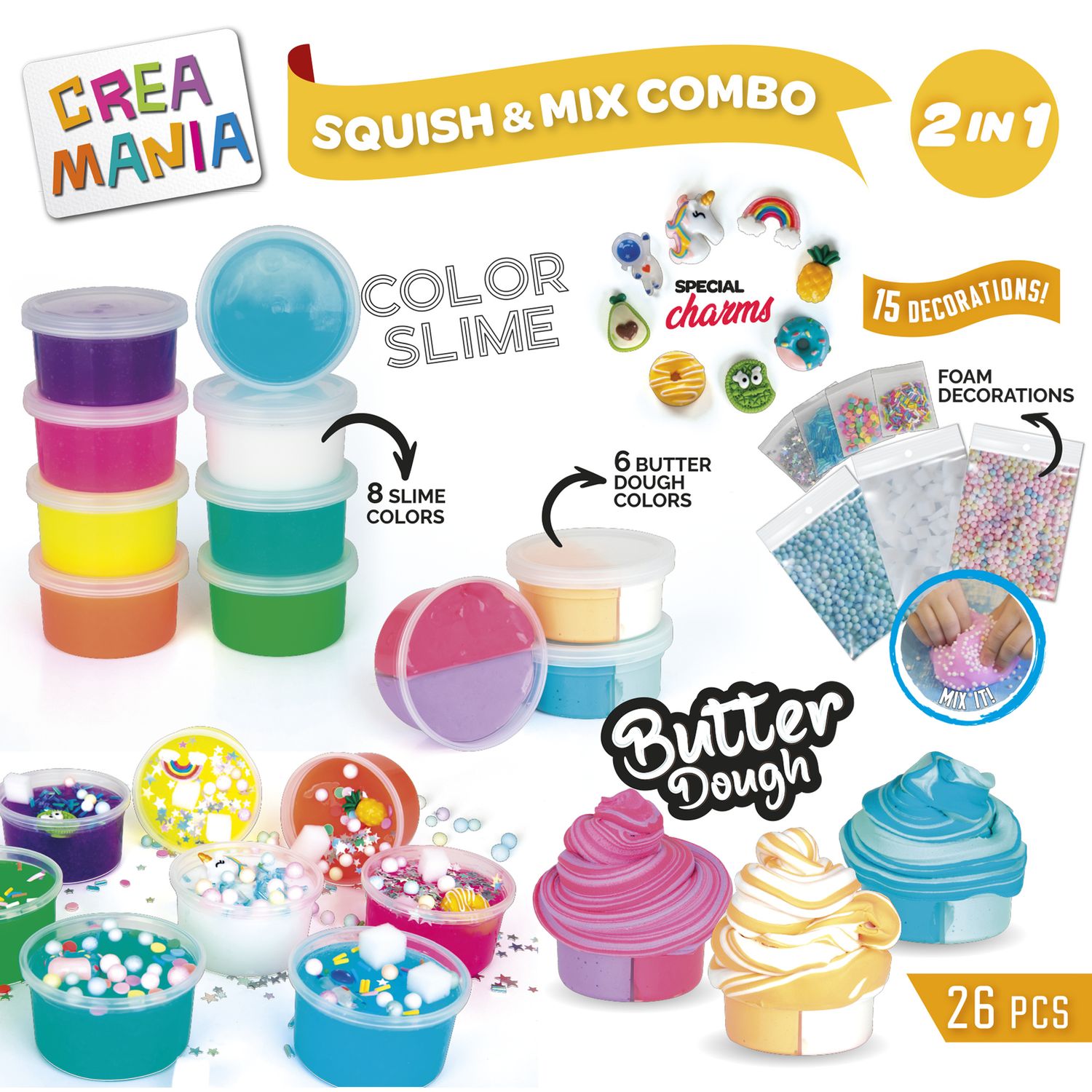 Squish & mix combo - set creativo di slime e butter dough con decorazioni - crea mania - CREA MANIA, SUPERSTAR