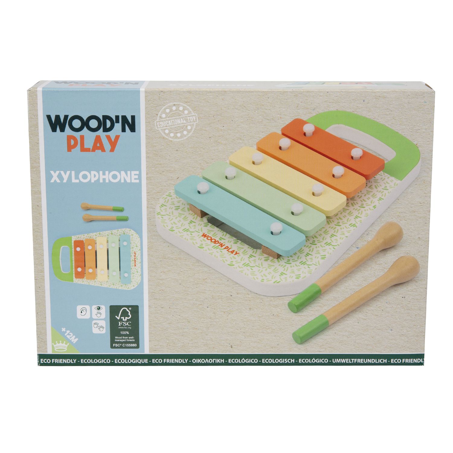 Xilofono per bambini con 5 tasti colorati e 2 bacchette – eco-friendly e certificato fsc - wood 'n' play - WOOD 'N' PLAY