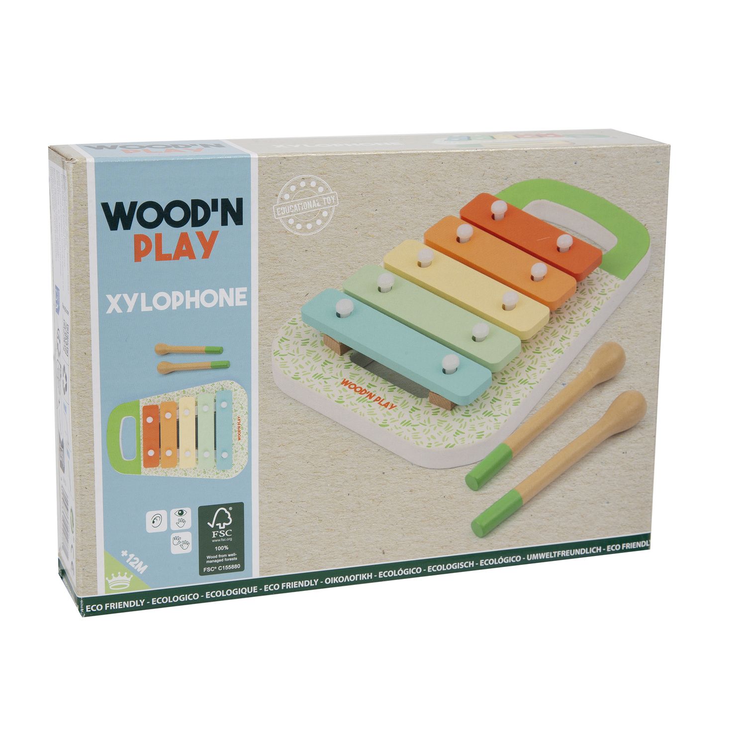 Xilofono per bambini con 5 tasti colorati e 2 bacchette – eco-friendly e certificato fsc - wood 'n' play - WOOD 'N' PLAY