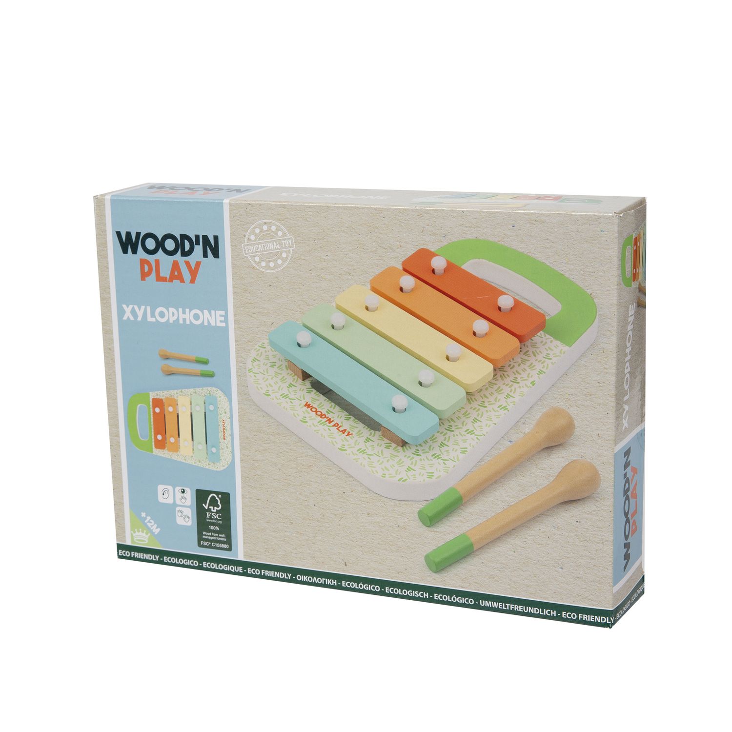 Xilofono per bambini con 5 tasti colorati e 2 bacchette – eco-friendly e certificato fsc - wood 'n' play - WOOD 'N' PLAY