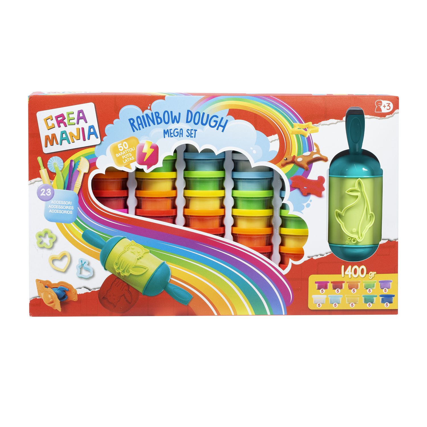 Rainbow dough mega set - grande set arcobaleno creativo per modellare e giocare - CREA MANIA, SUPERSTAR