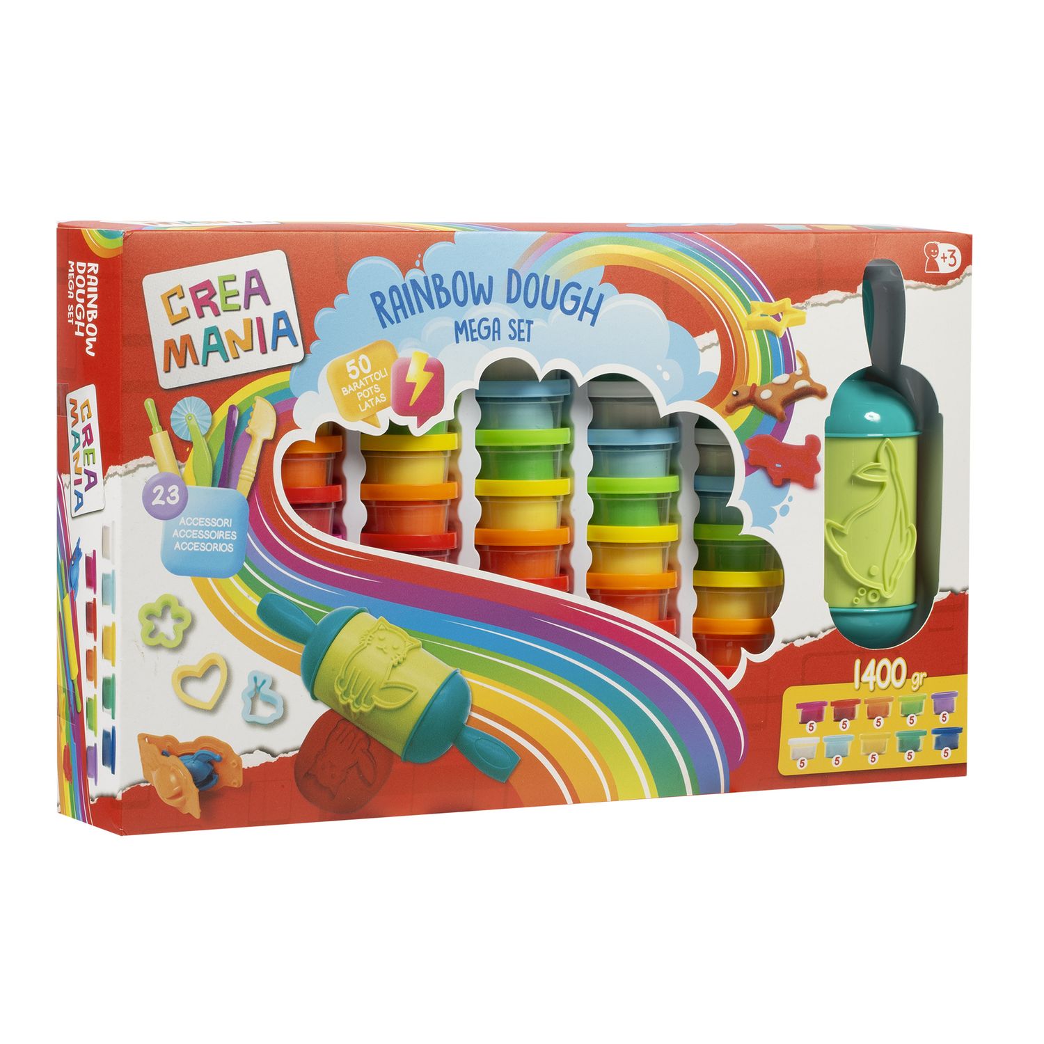 Rainbow dough mega set - grande set arcobaleno creativo per modellare e giocare - CREA MANIA, SUPERSTAR